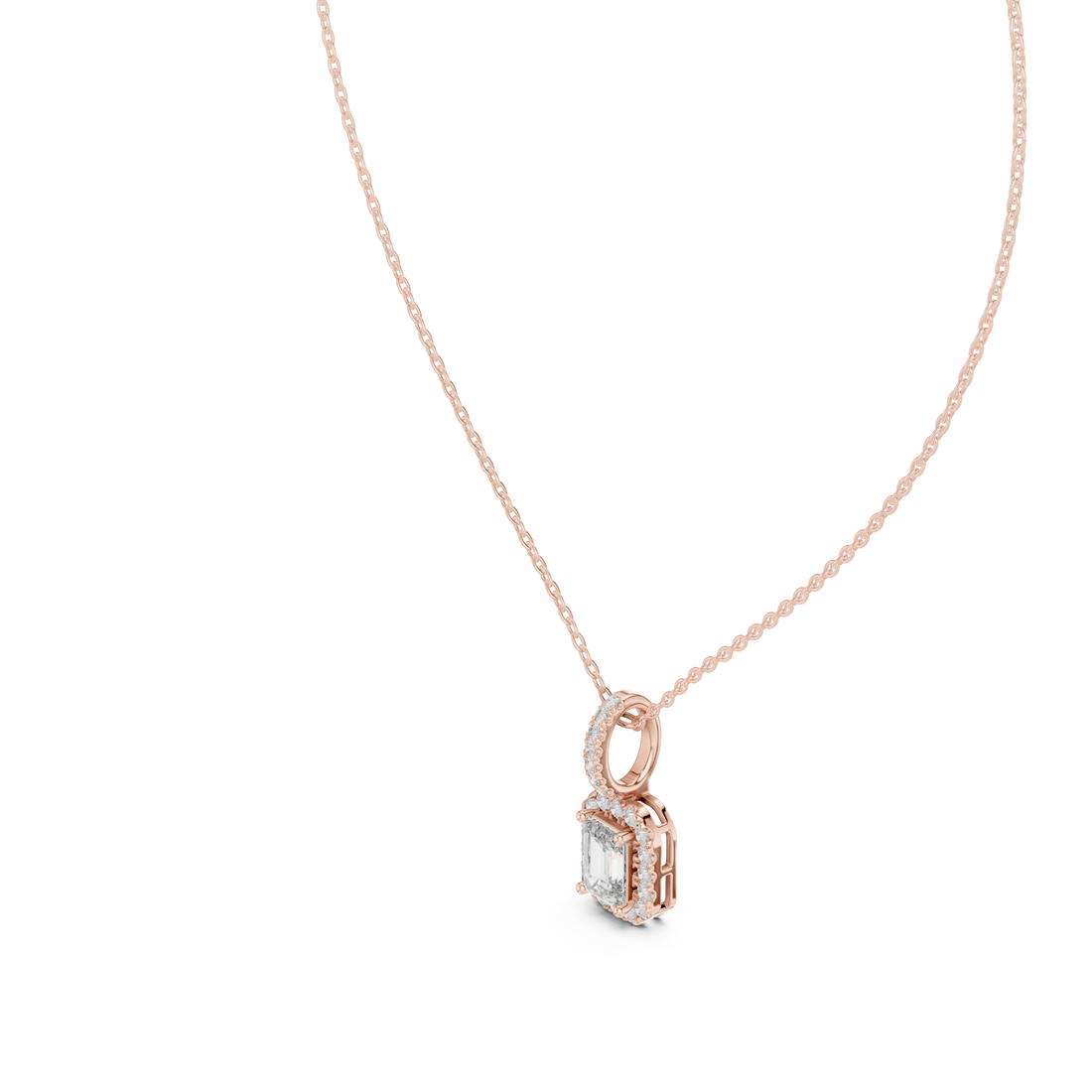 Radiant Halo Emerald Diamond Pendant