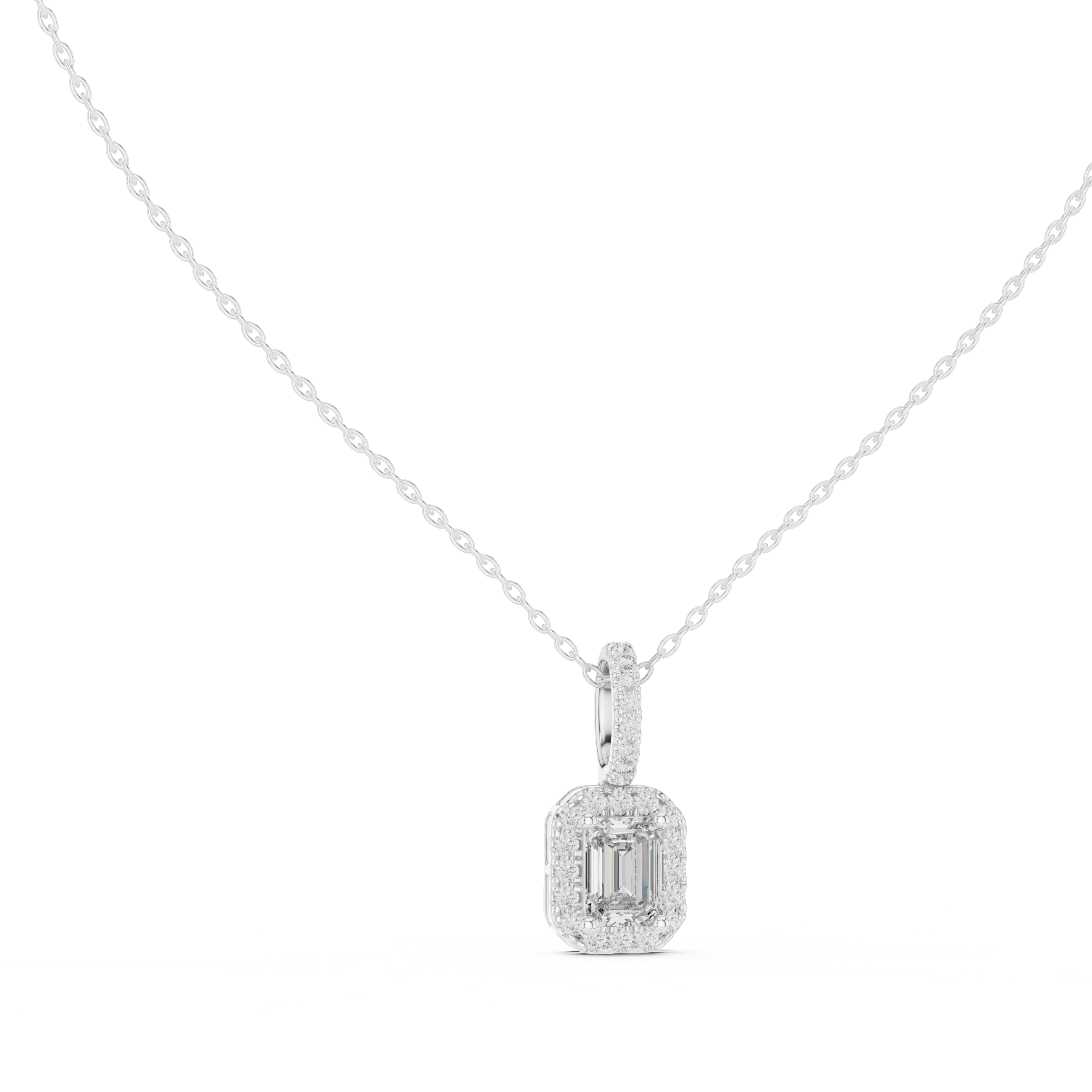 Radiant Halo Emerald Diamond Pendant