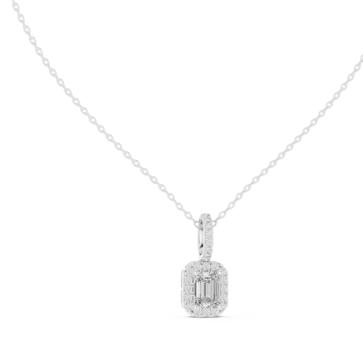 Radiant Halo Emerald Diamond Pendant