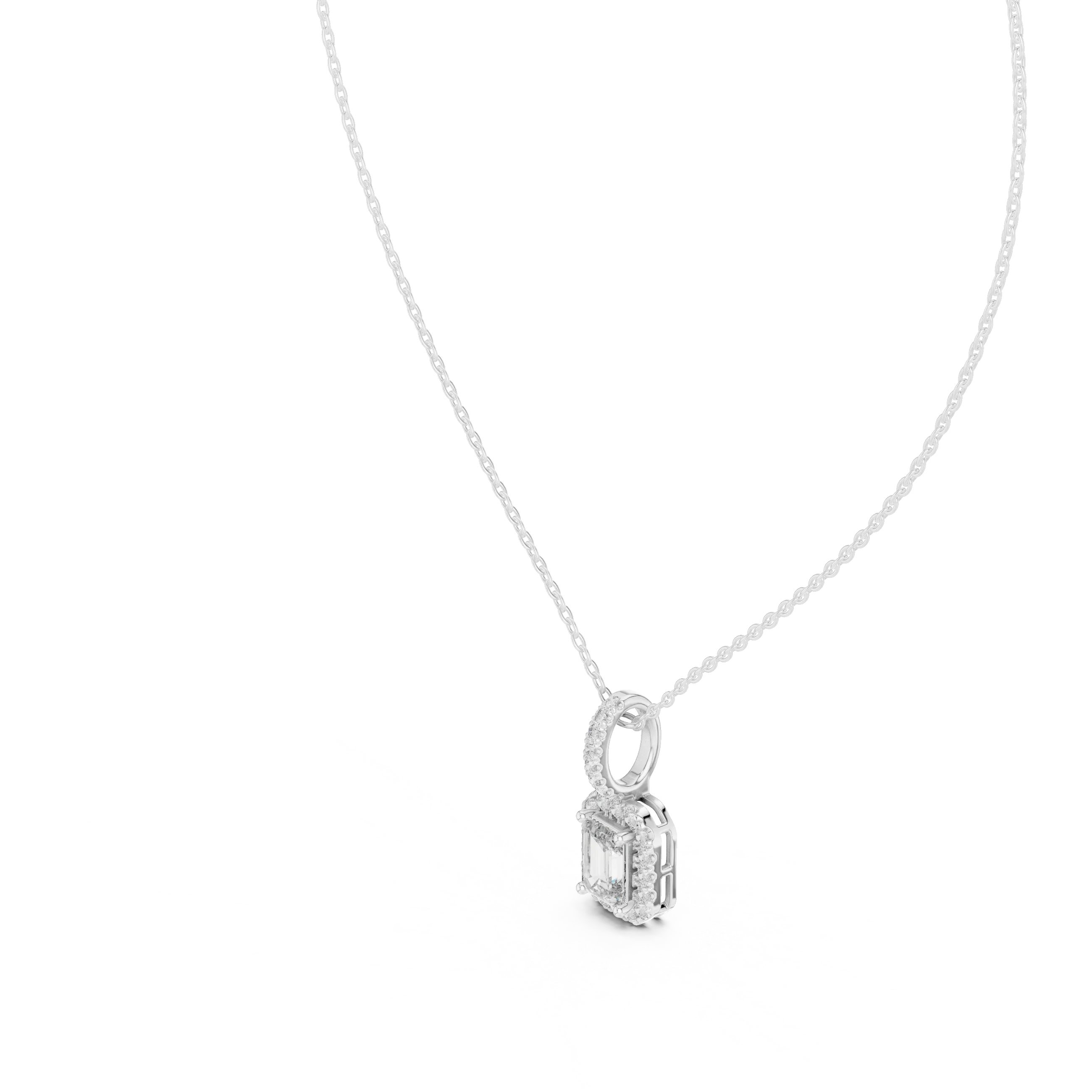Radiant Halo Emerald Diamond Pendant