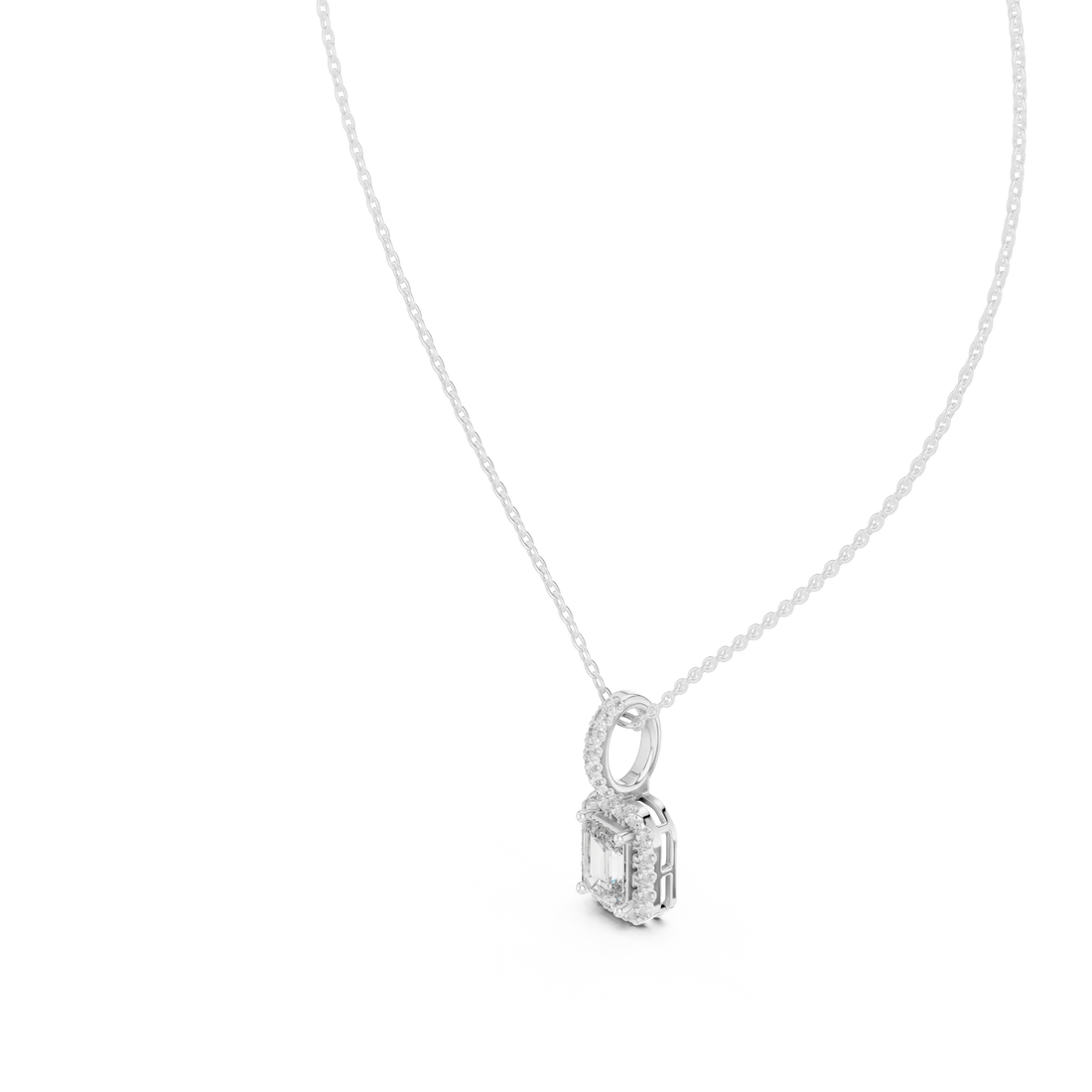 Radiant Halo Emerald Diamond Pendant