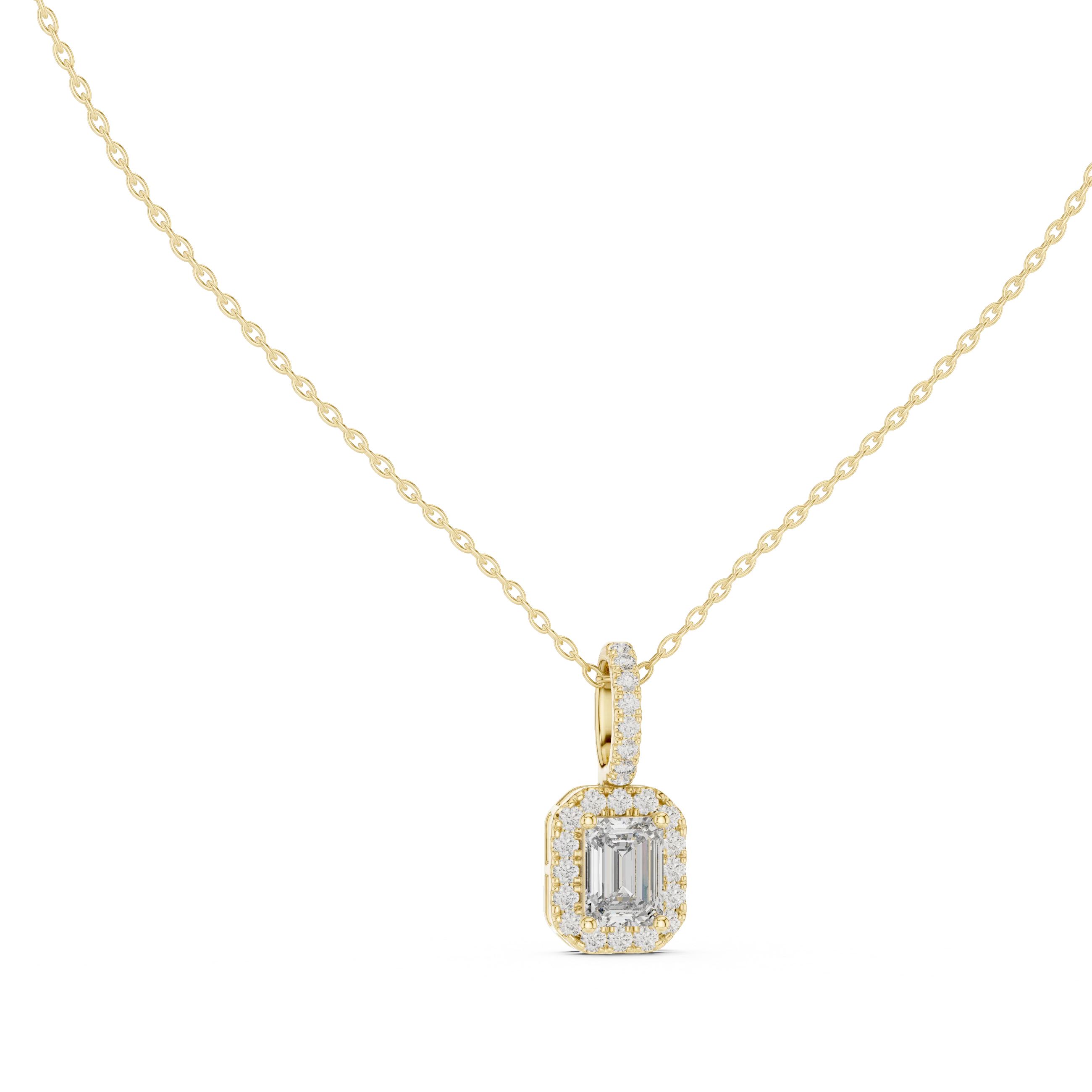 Radiant Halo Emerald Diamond Pendant