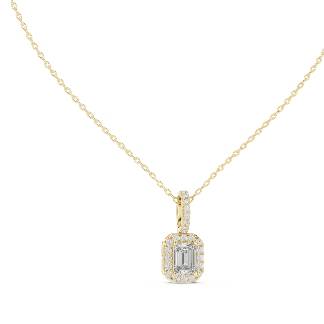 Radiant Halo Emerald Diamond Pendant