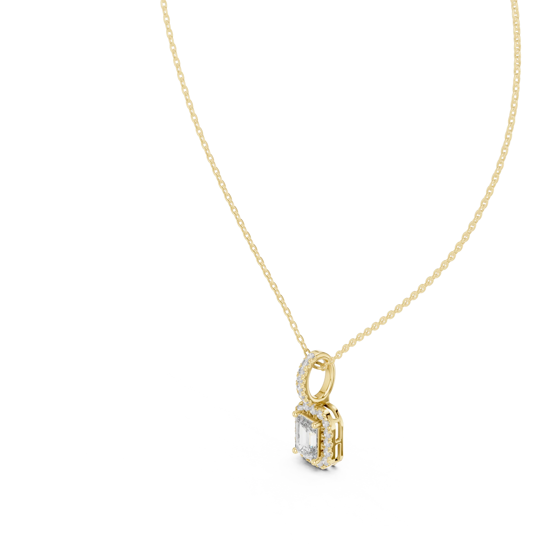 Radiant Halo Emerald Diamond Pendant