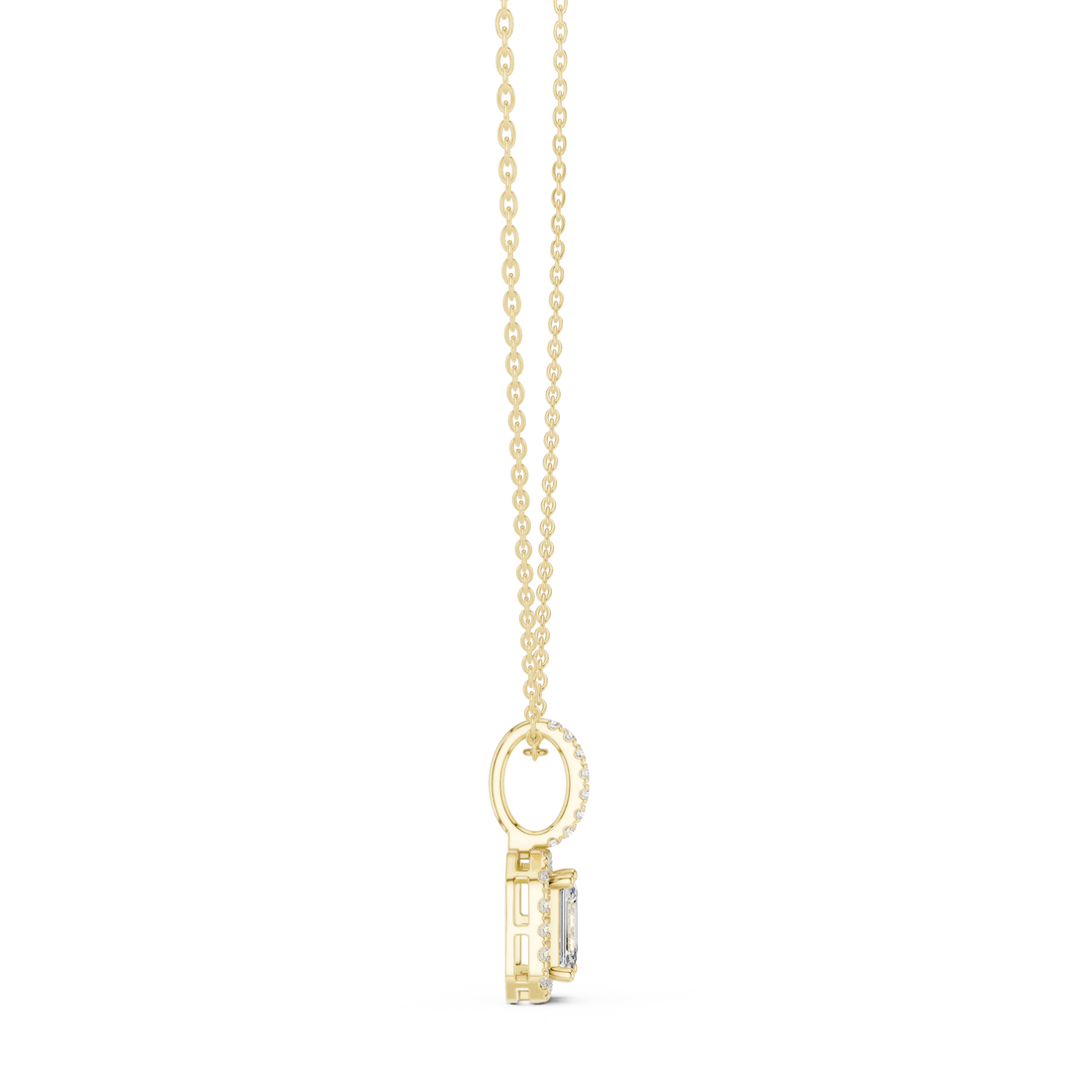 Radiant Halo Emerald Diamond Pendant