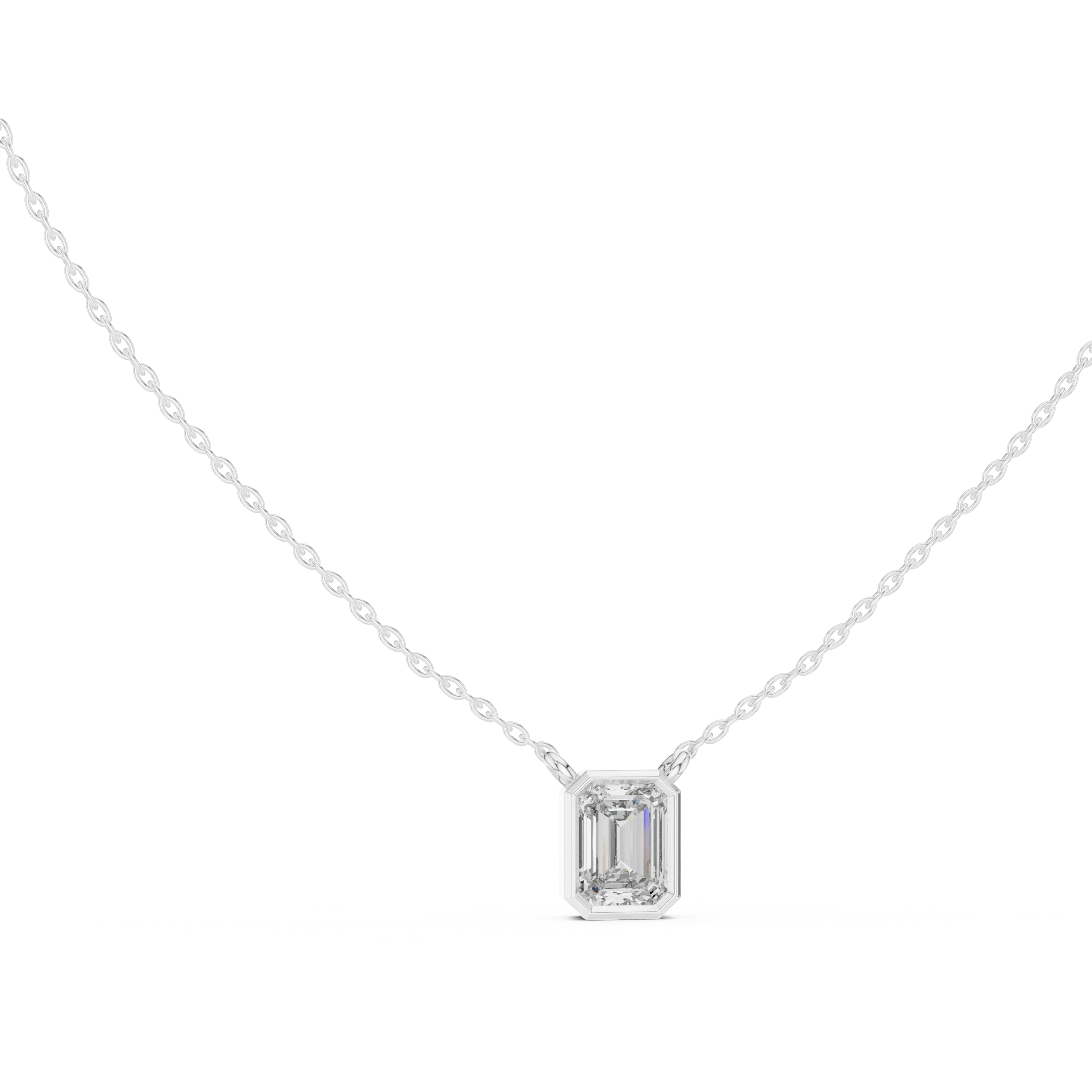 Refined Emerald Bezel Solitaire Diamond Pendant