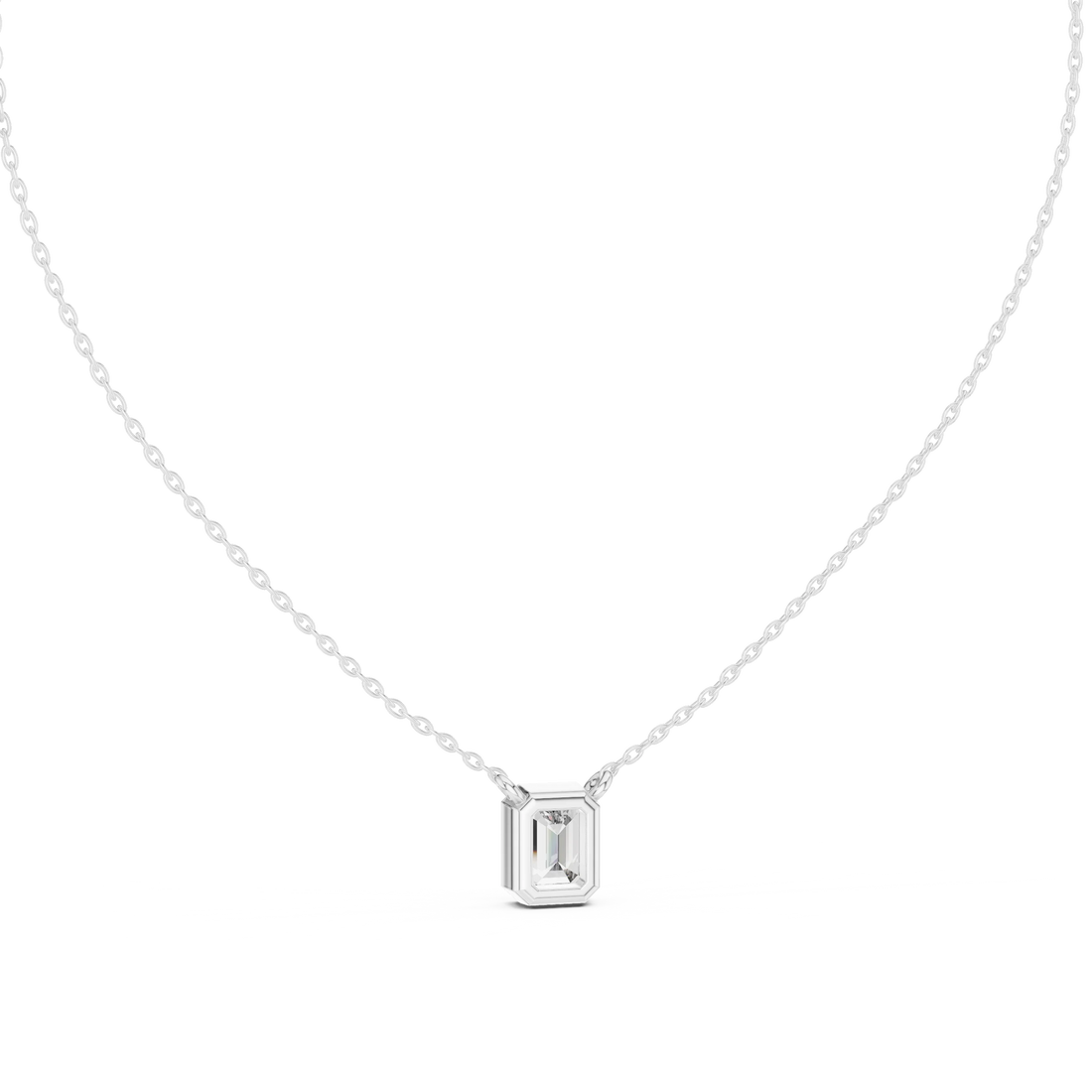 Refined Emerald Bezel Solitaire Diamond Pendant