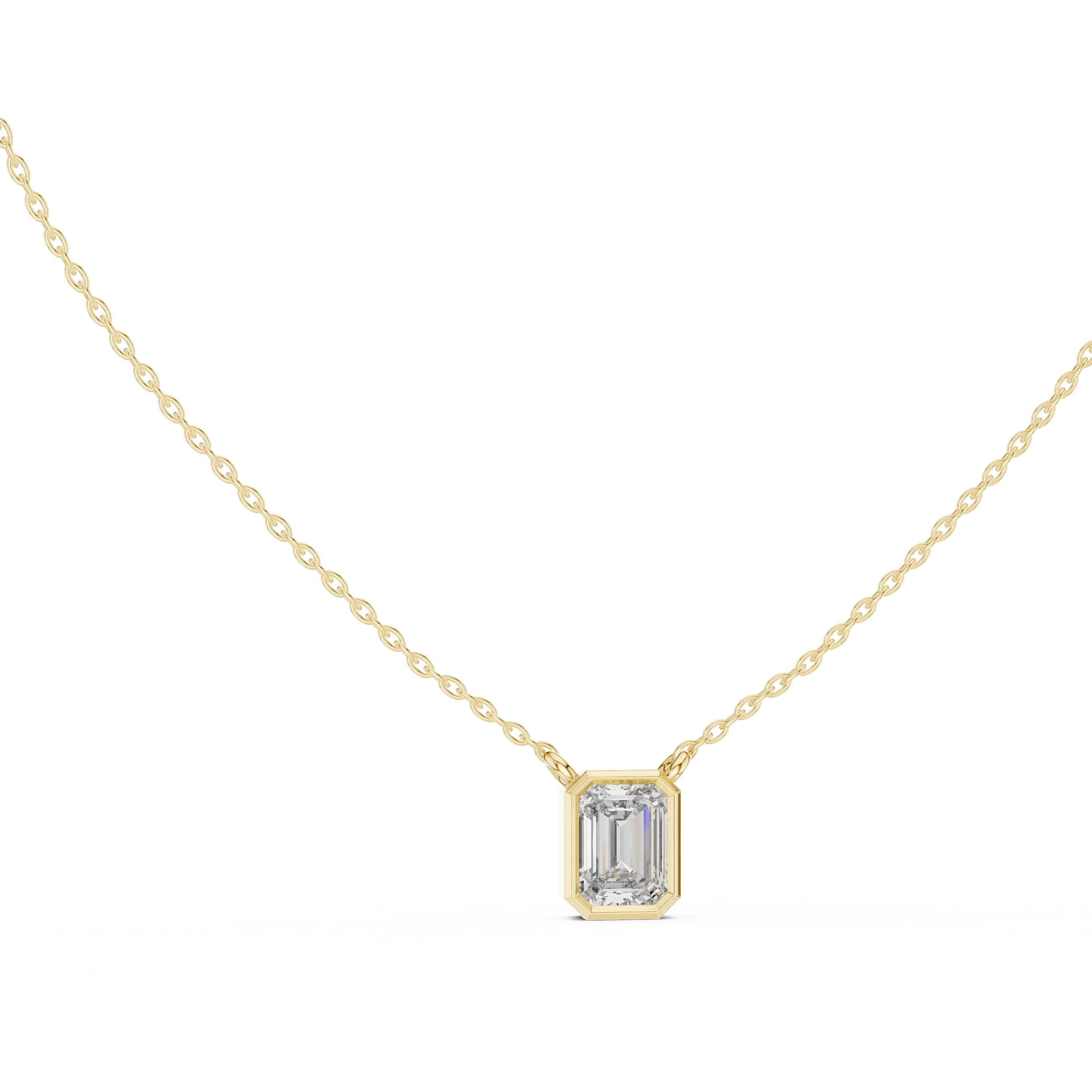 Refined Emerald Bezel Solitaire Diamond Pendant