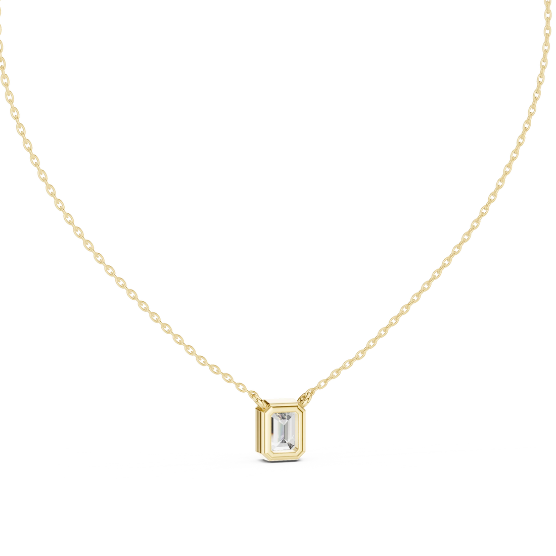 Refined Emerald Bezel Solitaire Diamond Pendant