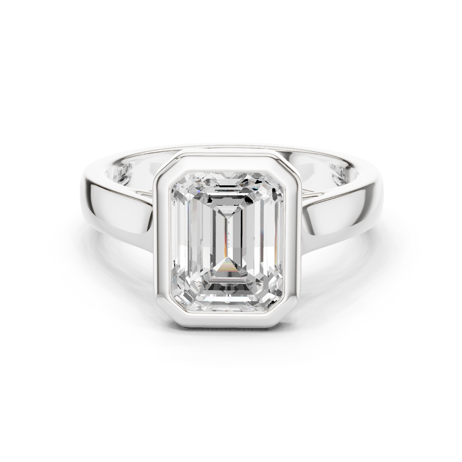 Emerald Cut Solitaire Engagement Ring with Bezel Setting