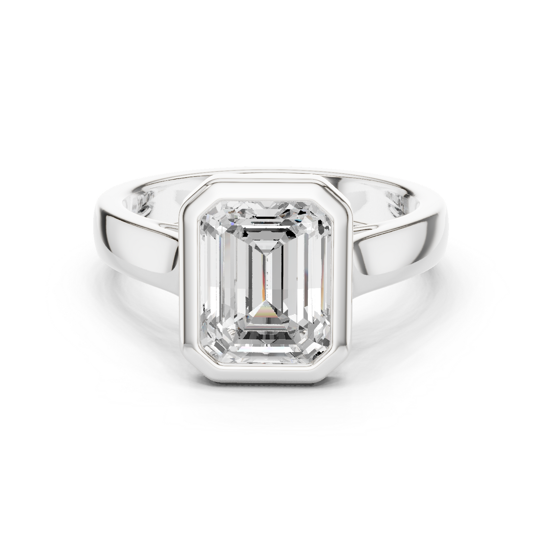 Emerald Cut Solitaire Engagement Ring with Bezel Setting