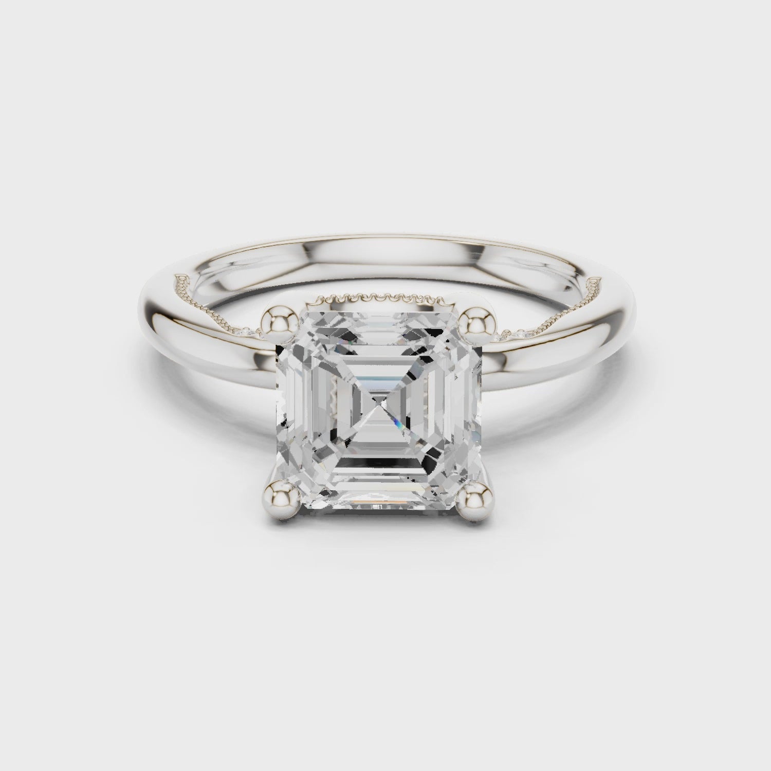 Asscher Cut Engagement Ring with Twisted Split Shank and Hidden Halo