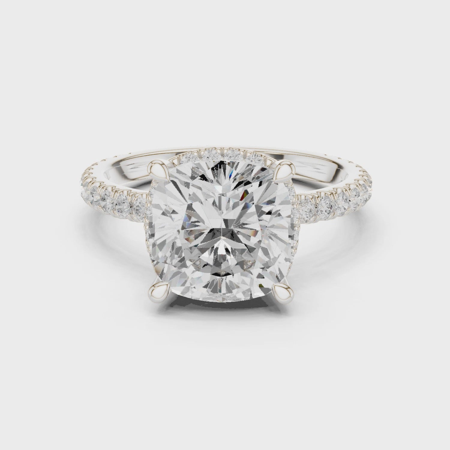 Cushion Cut Engagement Ring with Hidden Halo