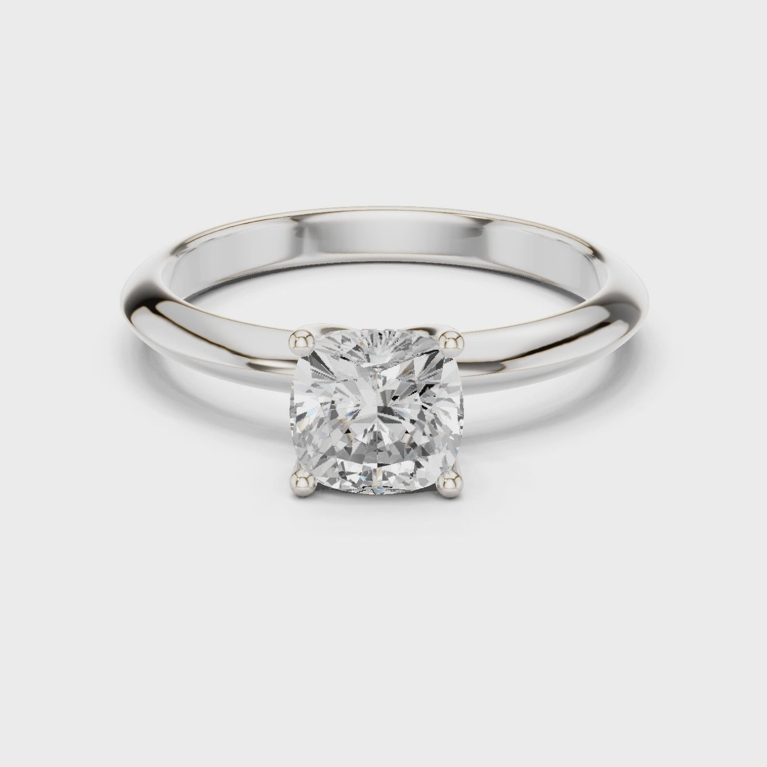Cushion Cut Solitaire Engagement Ring with Plain Band