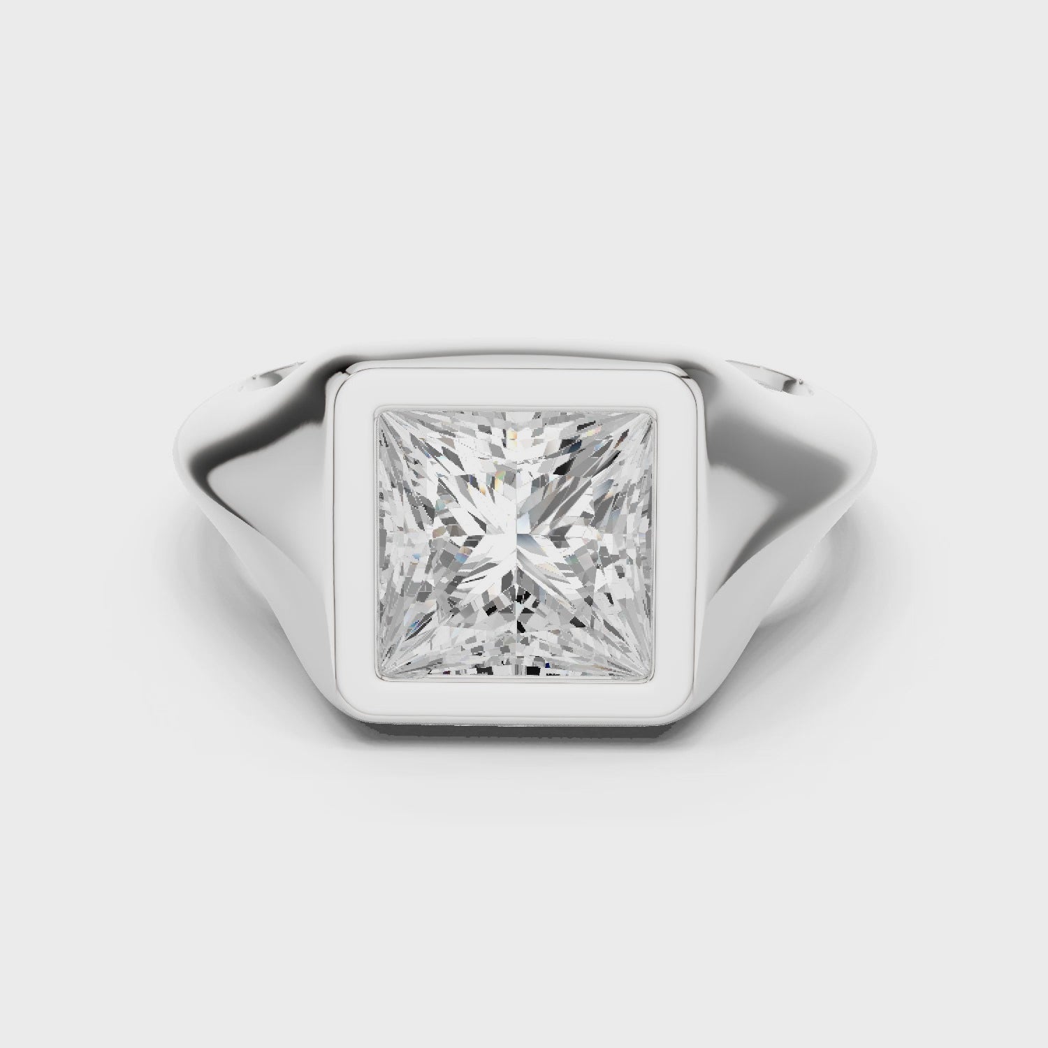 Princess Cut Diamond Ring with Bezel Signet Setting