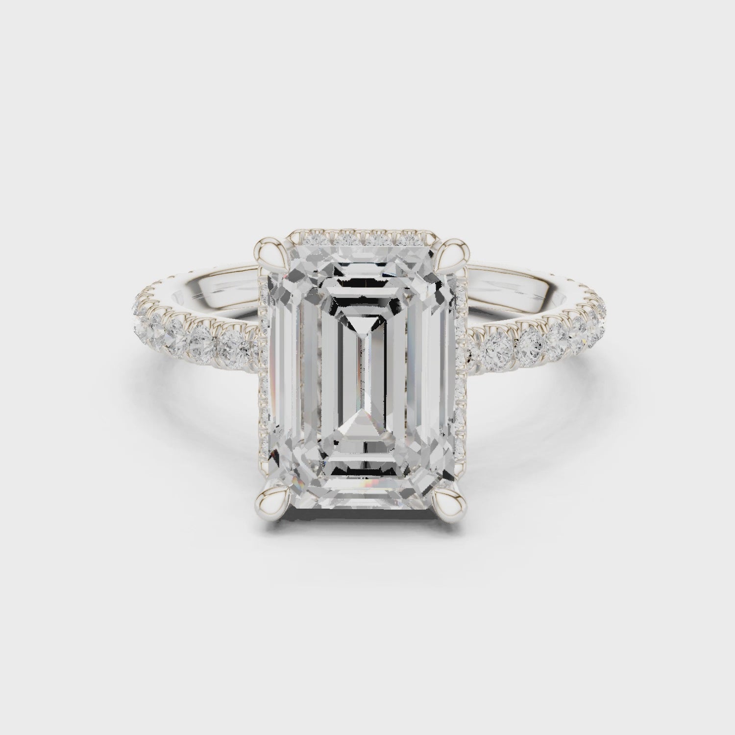 Emerald Cut Engagement Ring with Hidden Halo