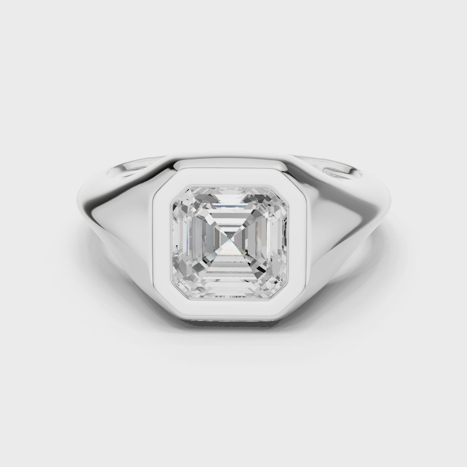 Asscher Cut Diamond Ring with Bezel Signet Setting