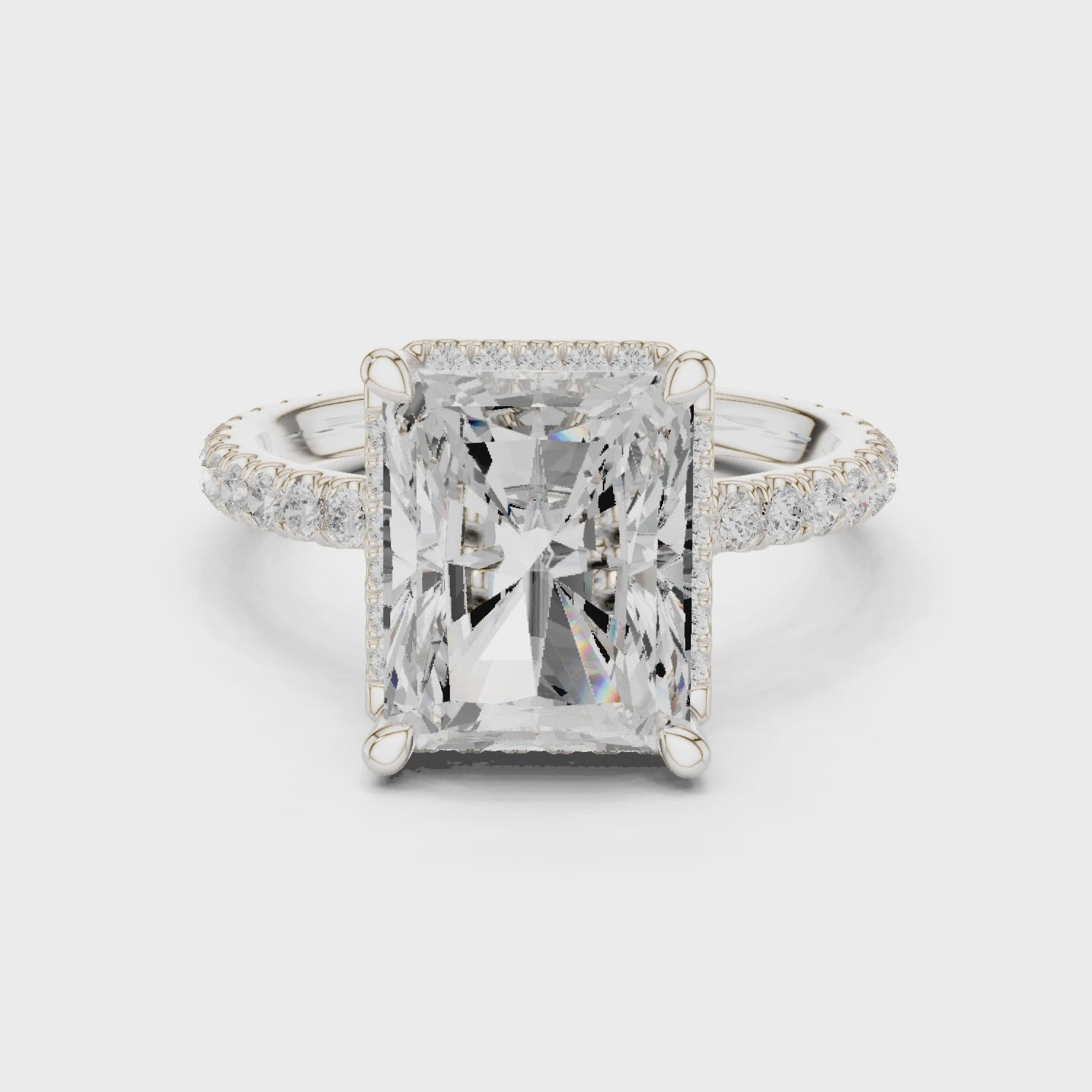 Radiant Cut Engagement Ring with Hidden Halo