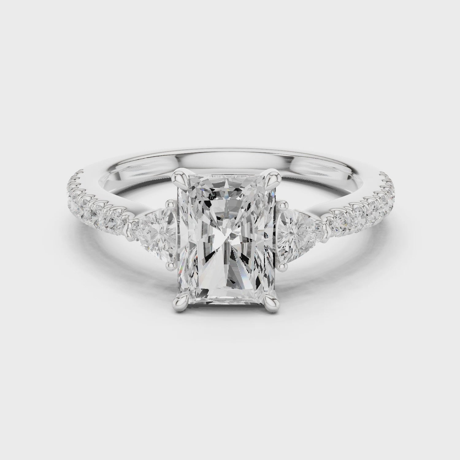 Radiant Cut Three-Stone Engagement Ring with Pavé Band