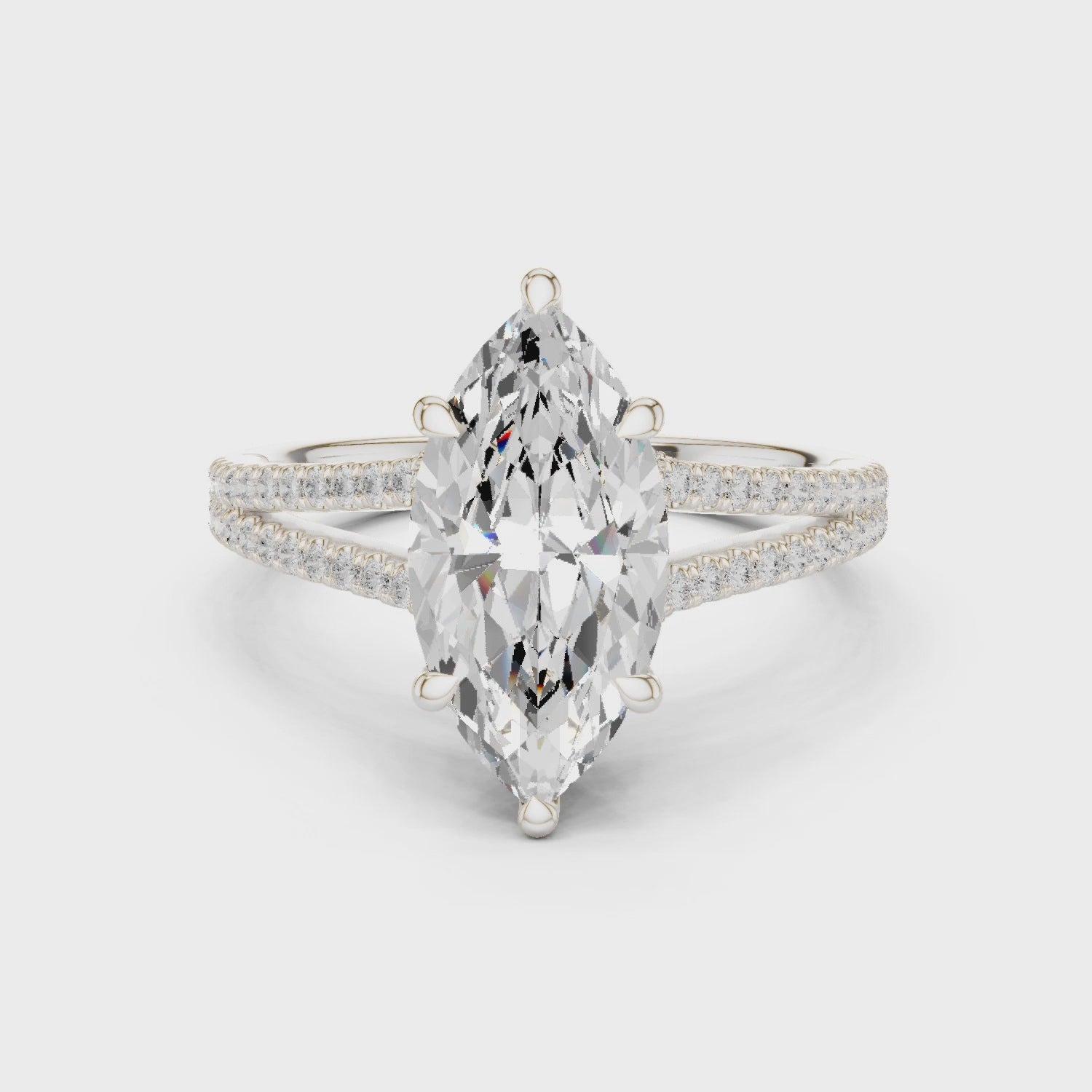 Marquise Cut Solitaire Engagement Ring with Split Shank Pavé Diamond Band