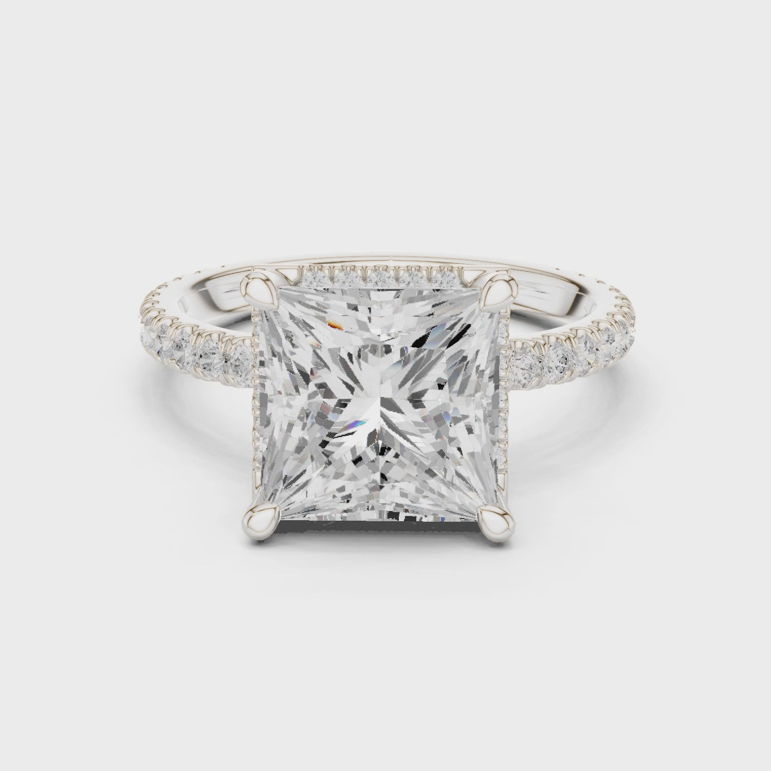 Princess Cut Engagement Ring with Hidden Halo
