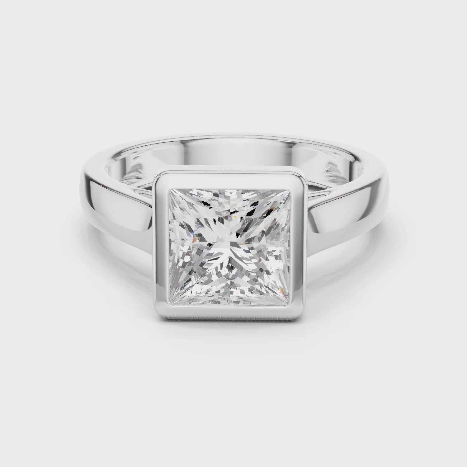 Princess Cut Solitaire Engagement Ring with Bezel Setting