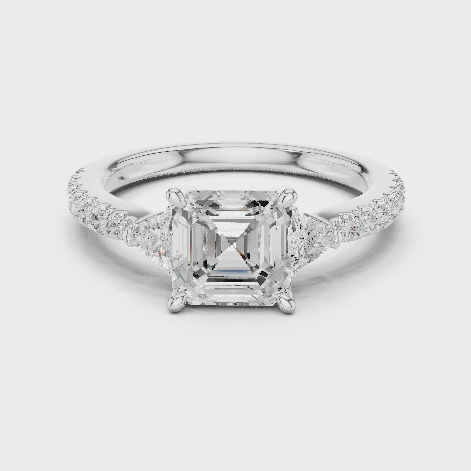 Asscher Cut Three-Stone Engagement Ring with Pavé Band