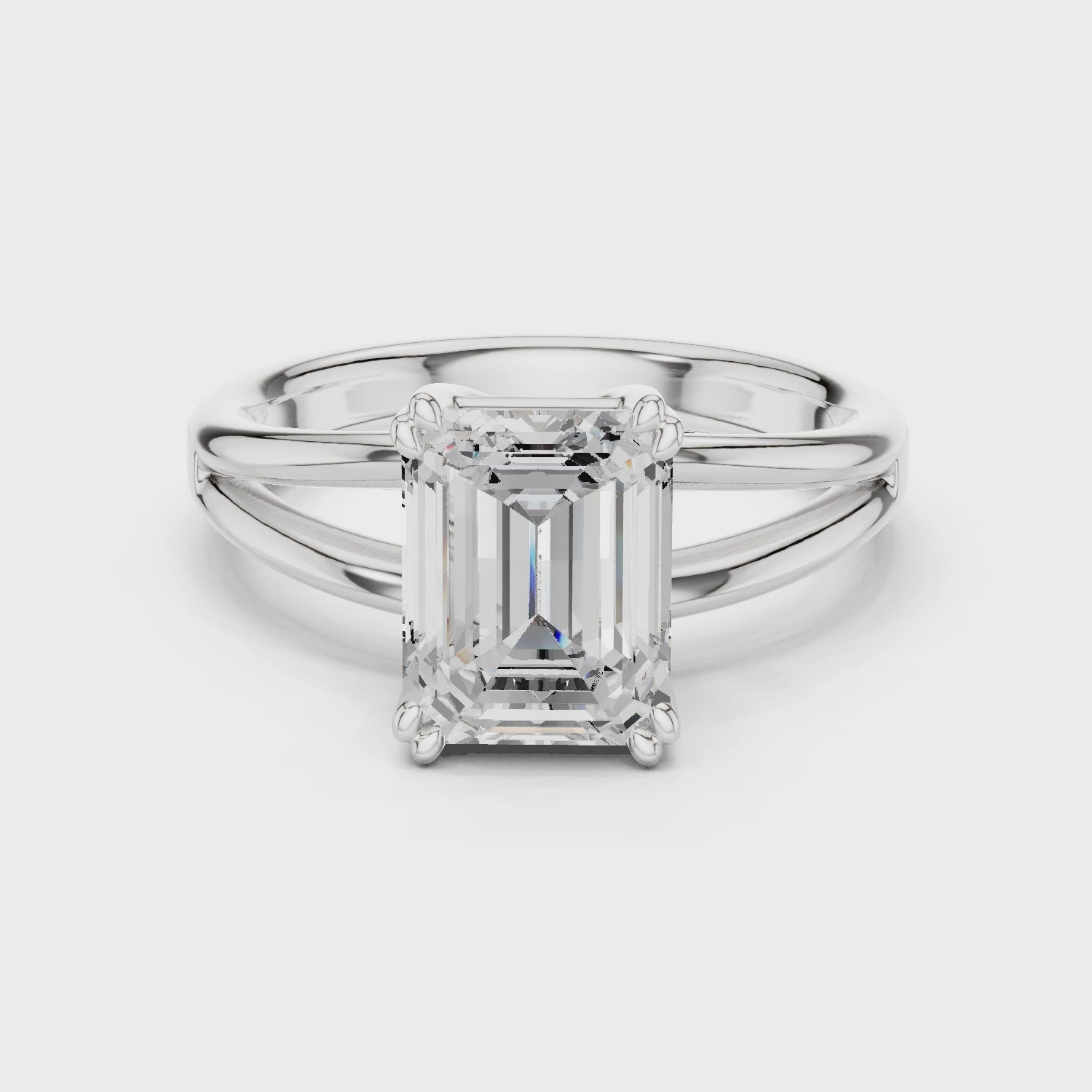 Emerald Cut Solitaire Engagement Ring with Split Shank Plain Band