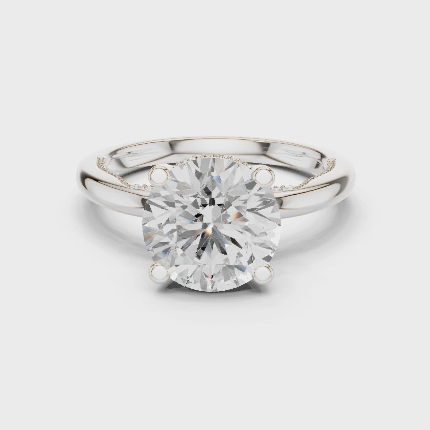 Round Cut Engagement Ring with Twisted Split Shank and Hidden Halo