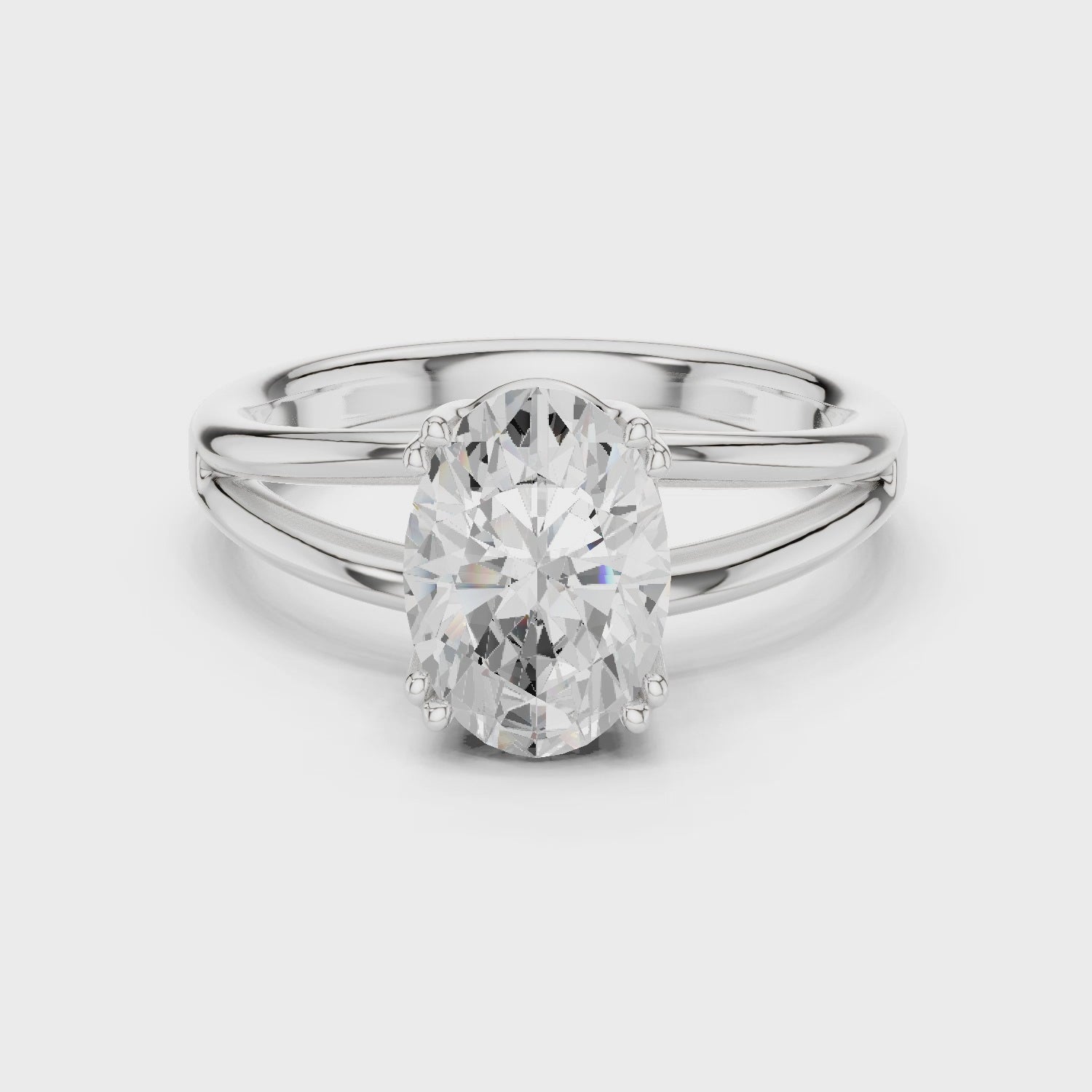 Oval Cut Solitaire Engagement Ring with Split Shank Plain Band