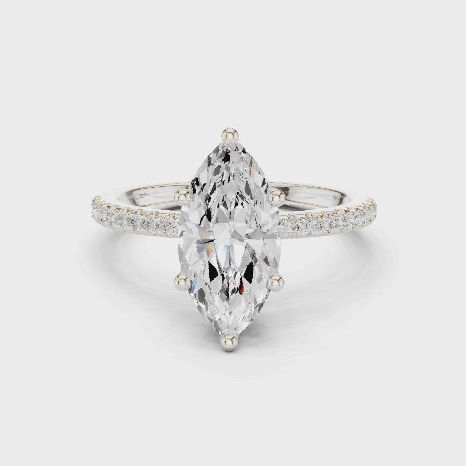 Marquise Cut Hidden Halo Cathedral Pavé Engagement Ring