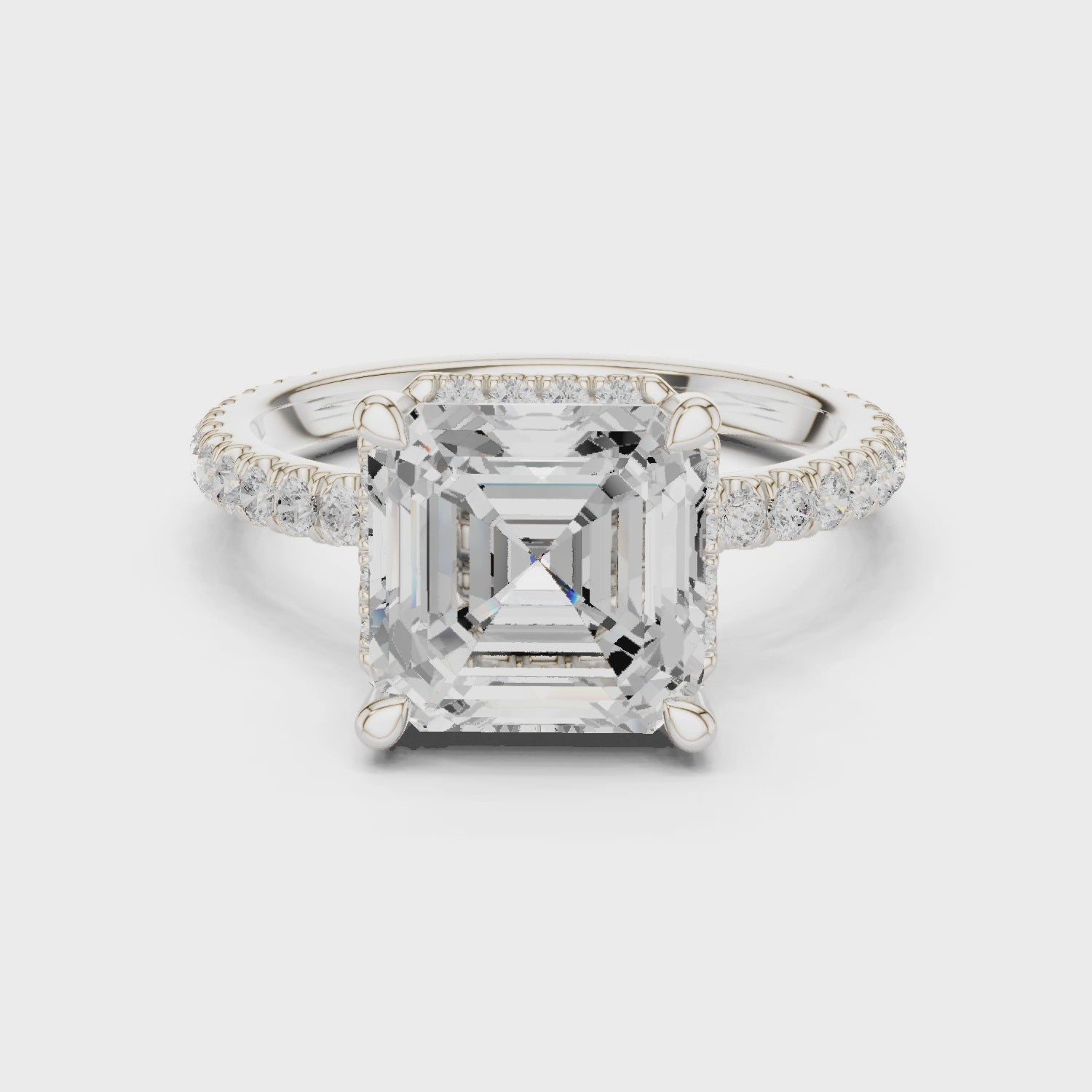Asscher Cut Engagement Ring with Hidden Halo