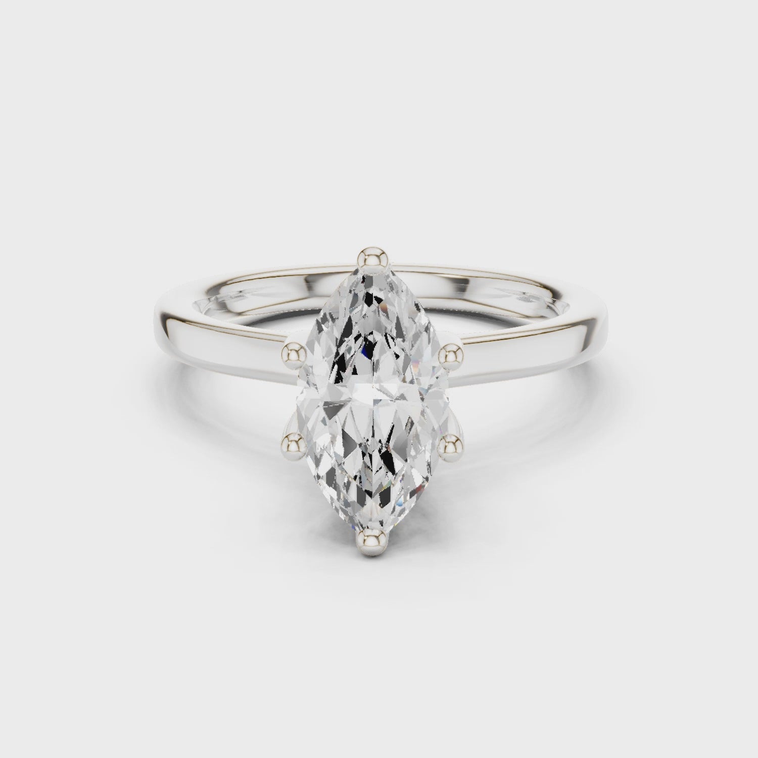 Marquise Cut Solitaire Engagement Ring with Hidden Halo and Cathedral Shank