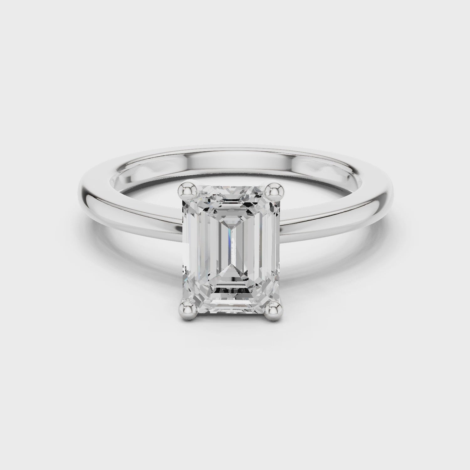 Emerald Cut Solitaire Engagement Ring with Plain Band