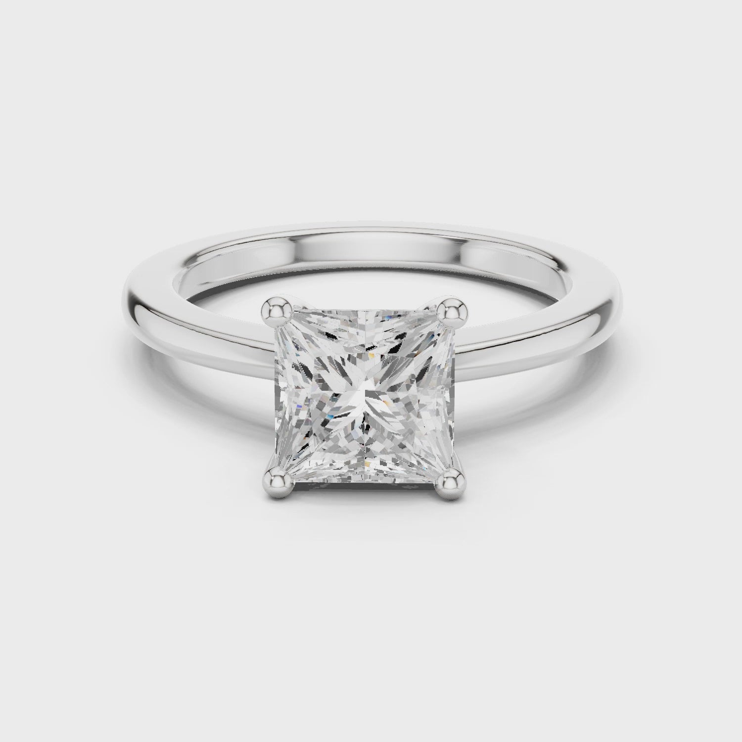 Princess Cut Solitaire Engagement Ring with Plain Band