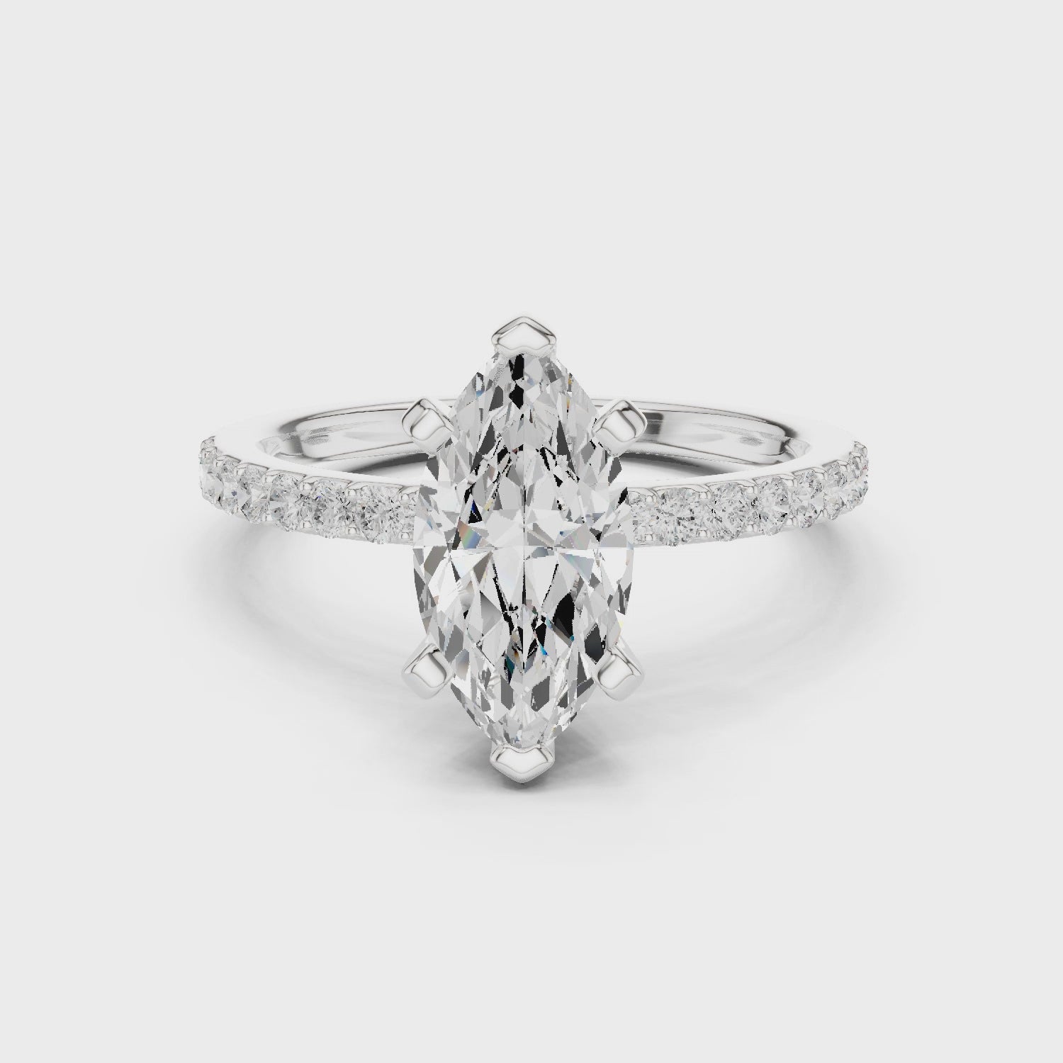 Elegant Marquise-Cut Pavé Solitaire Ring