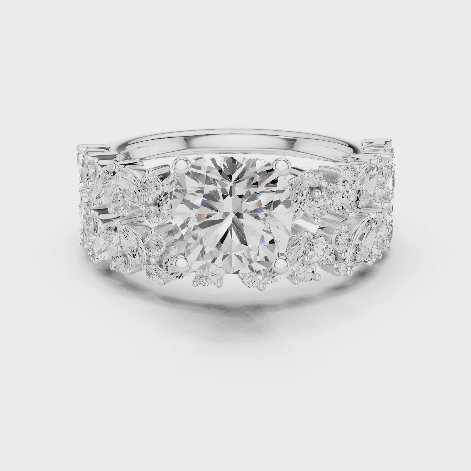 Cushion Cut Solitaire Engagement Ring with Floral Diamond Ring Enhancer