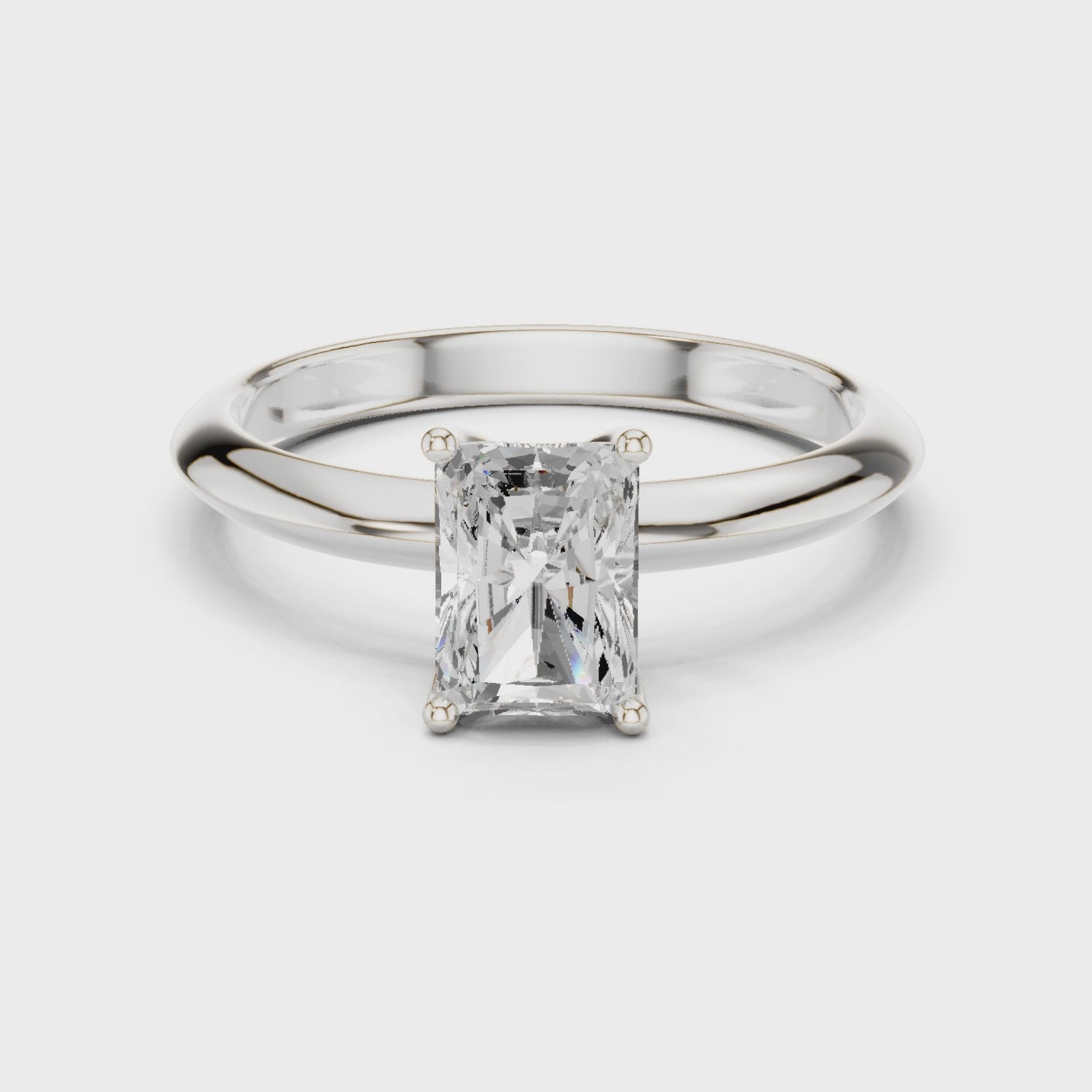 Radiant Cut Solitaire Engagement Ring with Plain Band