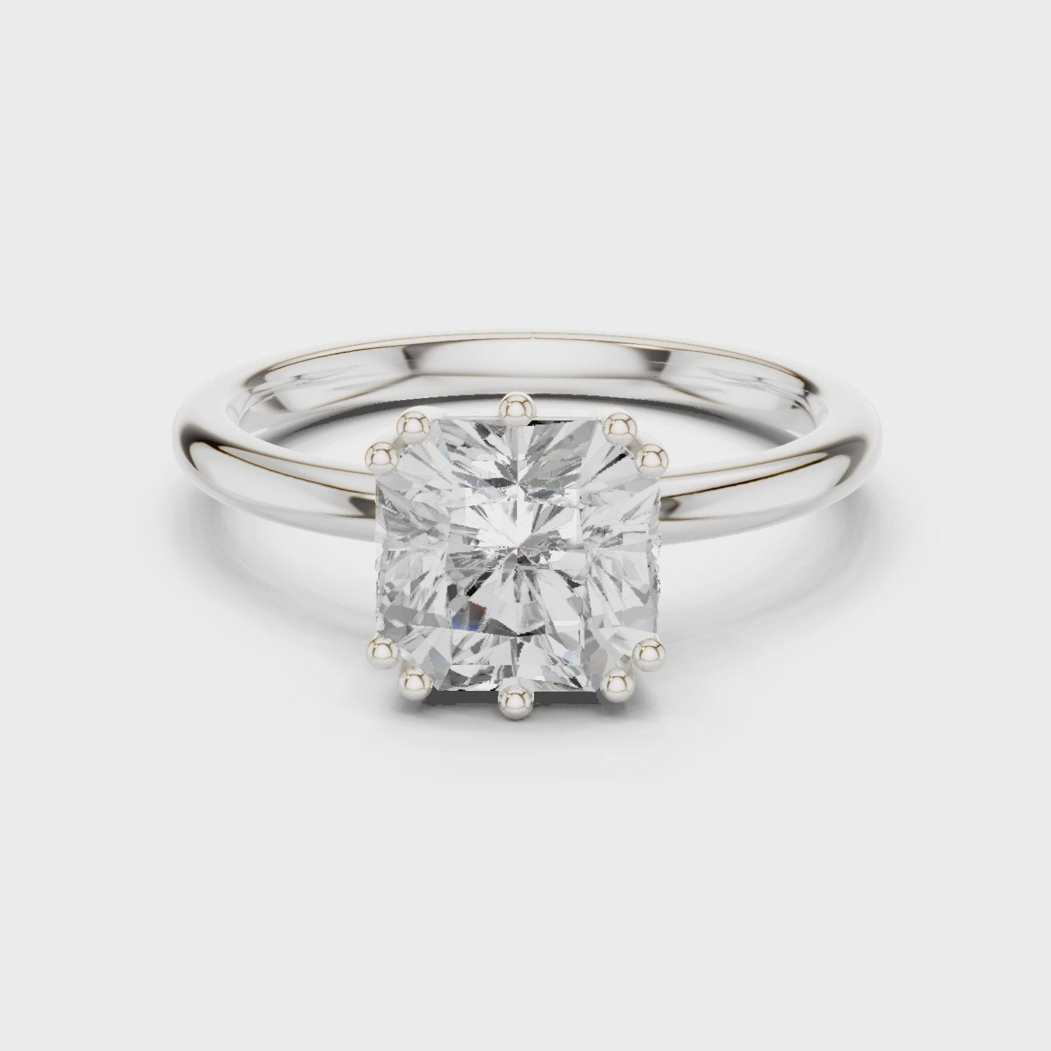Asscher Cut Solitaire Engagement Ring with Plain Band