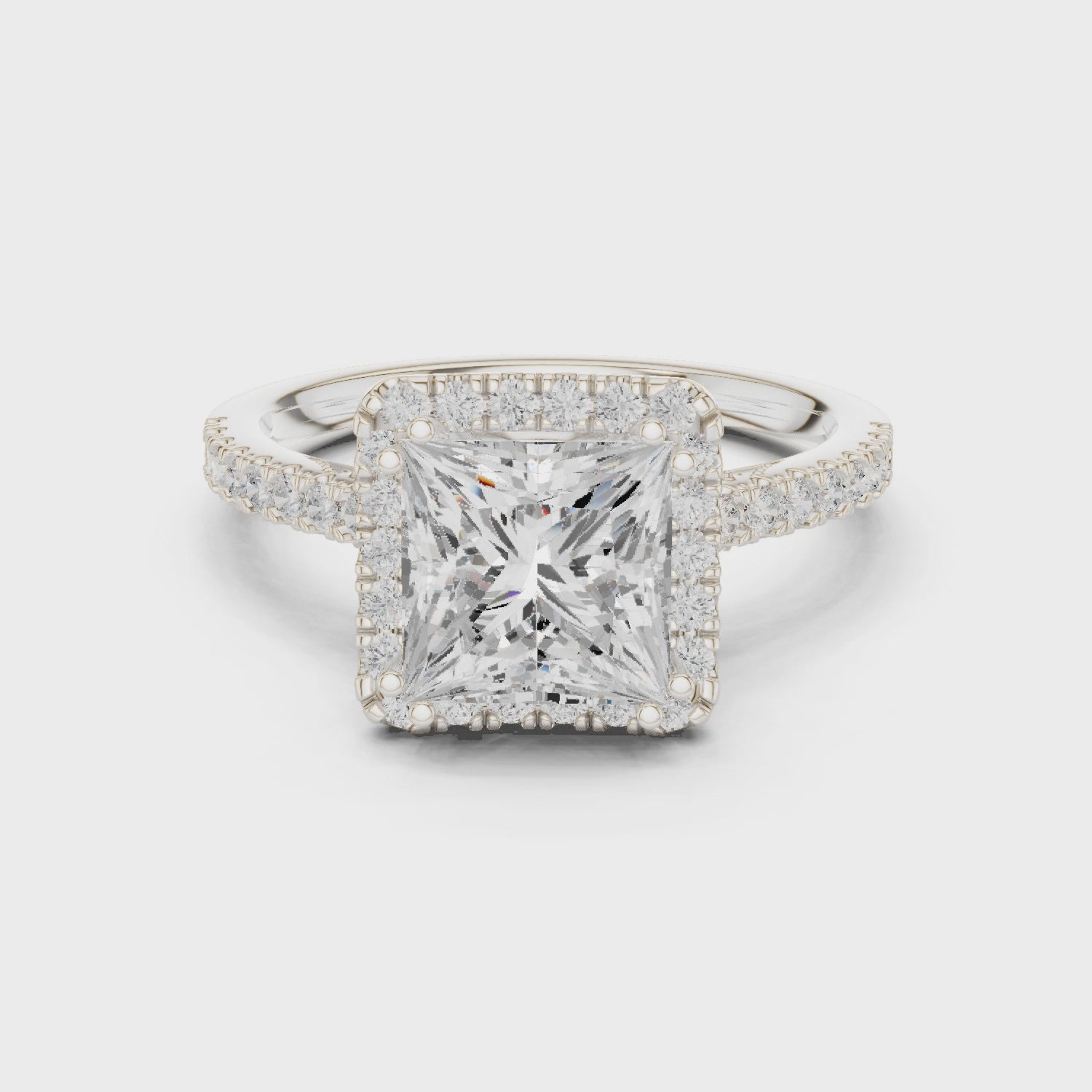 Princess Cut Halo Engagement Ring with Pavé Diamond Band
