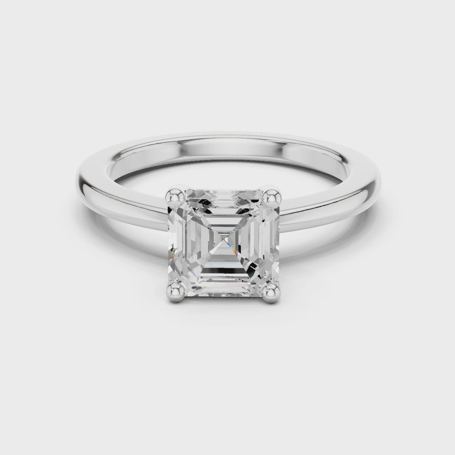 Asscher Cut Solitaire Engagement Ring with Plain Band