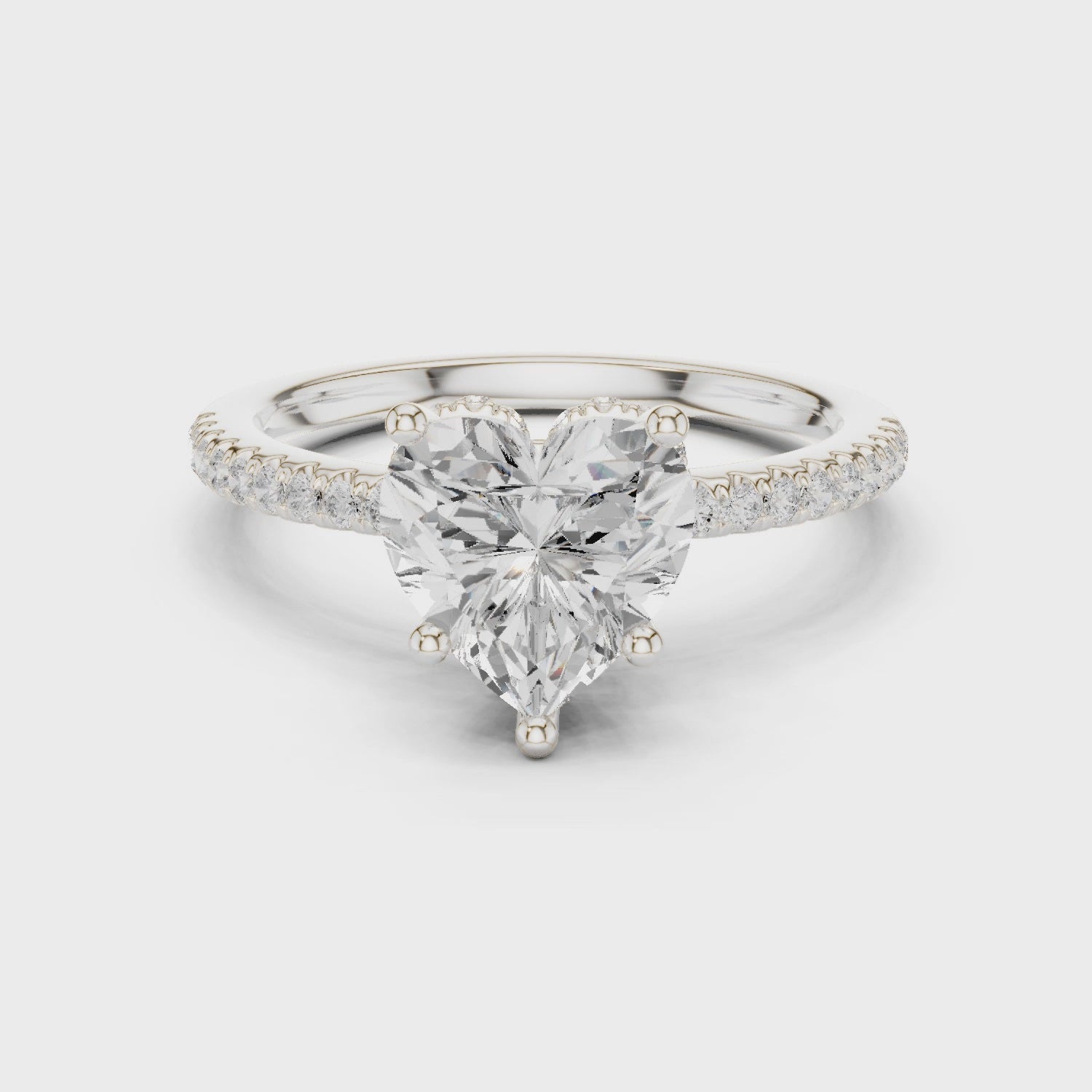 Heart Cut Hidden Halo Cathedral Pavé Engagement Ring