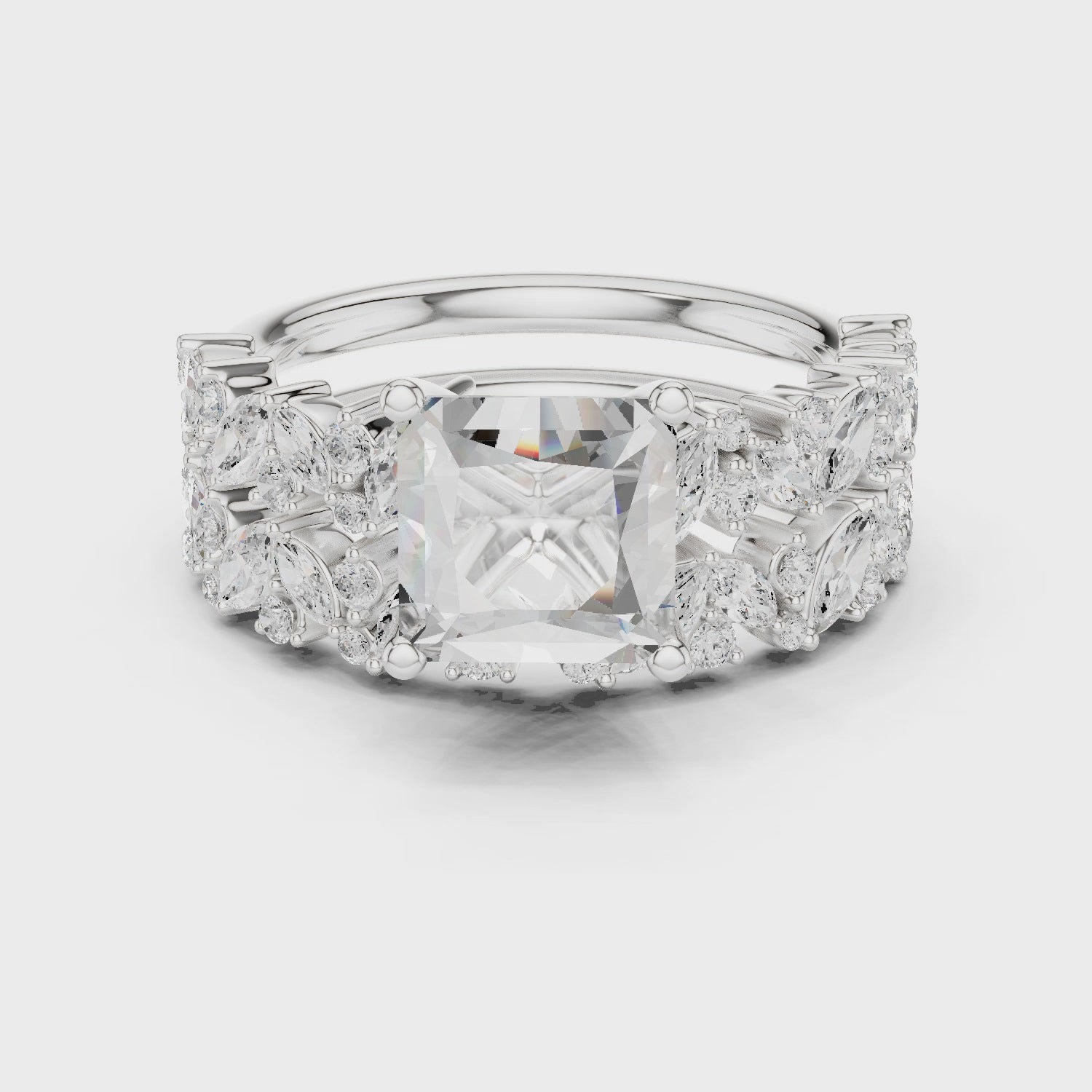 Princess Cut Solitaire Engagement Ring with Floral Diamond Ring Enhancer