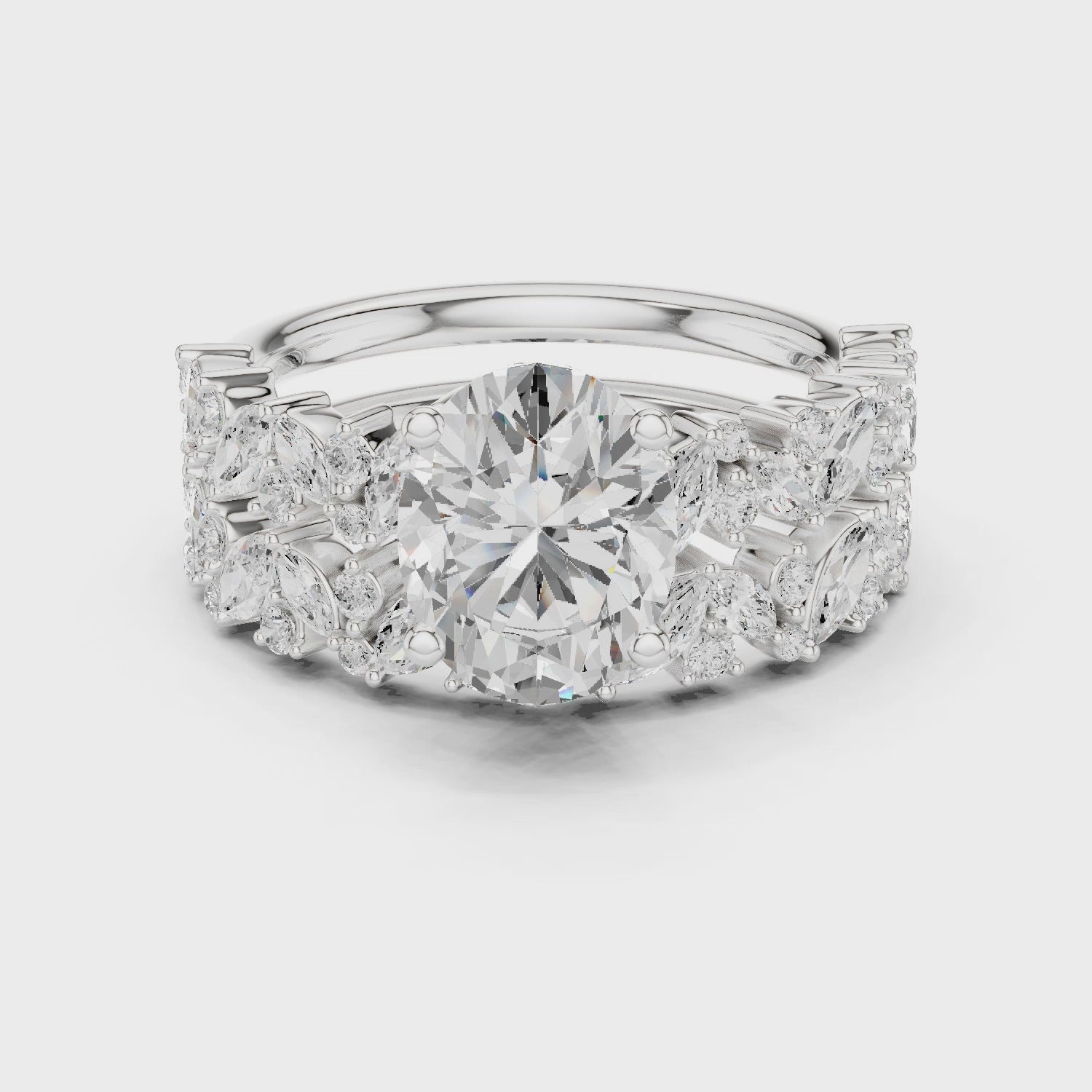 Oval Cut Solitaire Engagement Ring with Floral Diamond Ring Enhancer