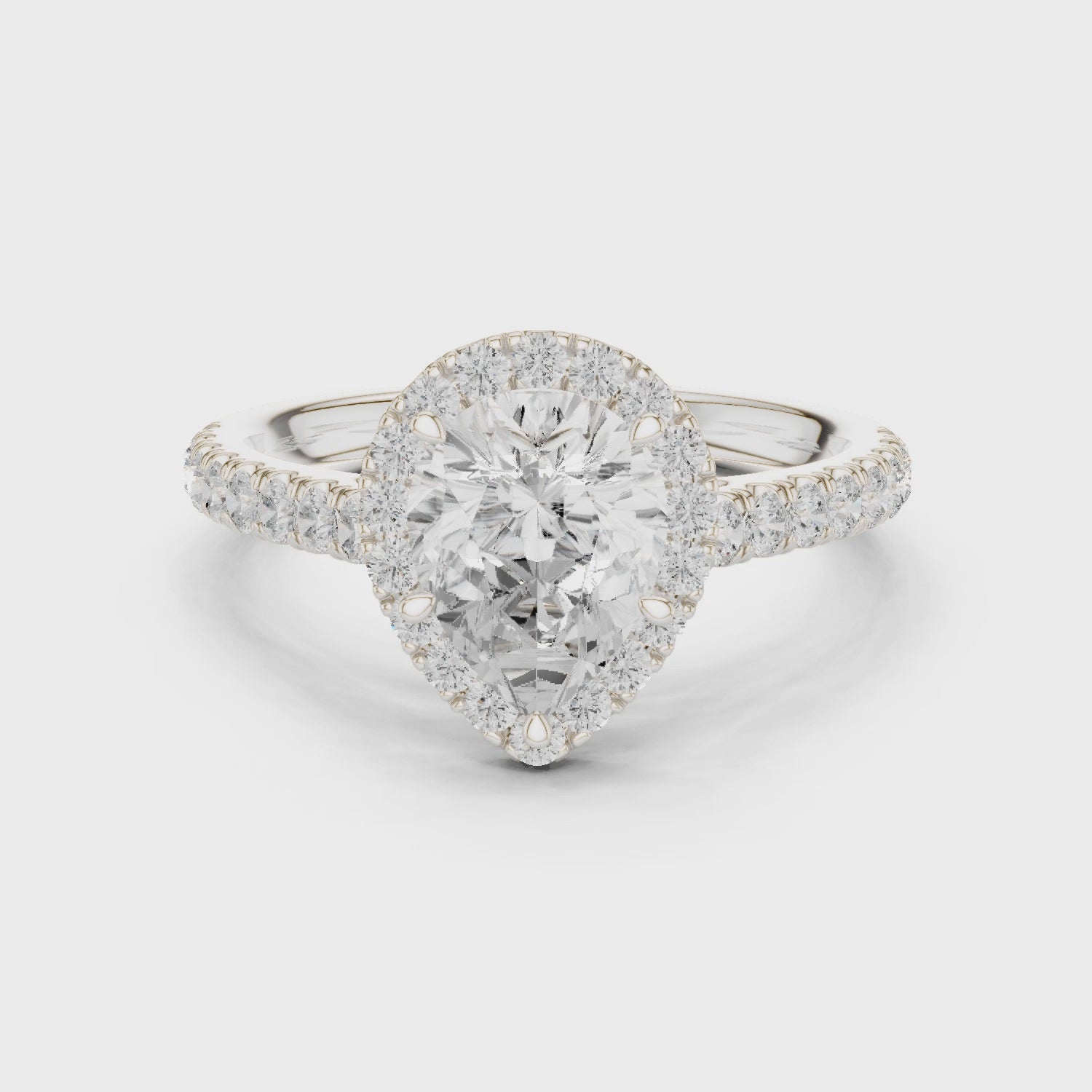 Pear Cut Halo Engagement Ring with Pavé Diamond Band