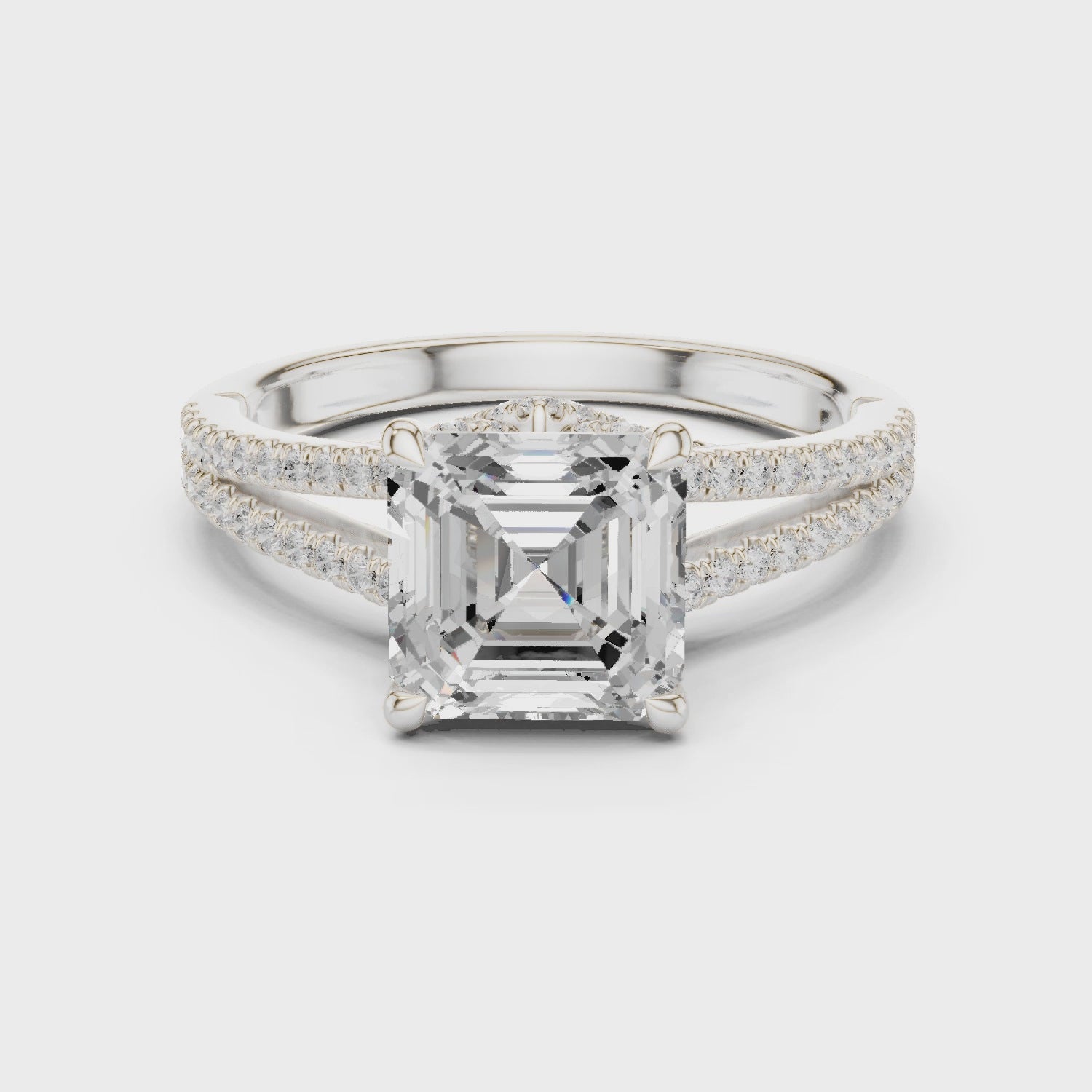 Asscher Cut Solitaire Engagement Ring with Split Shank Pavé Diamond Band