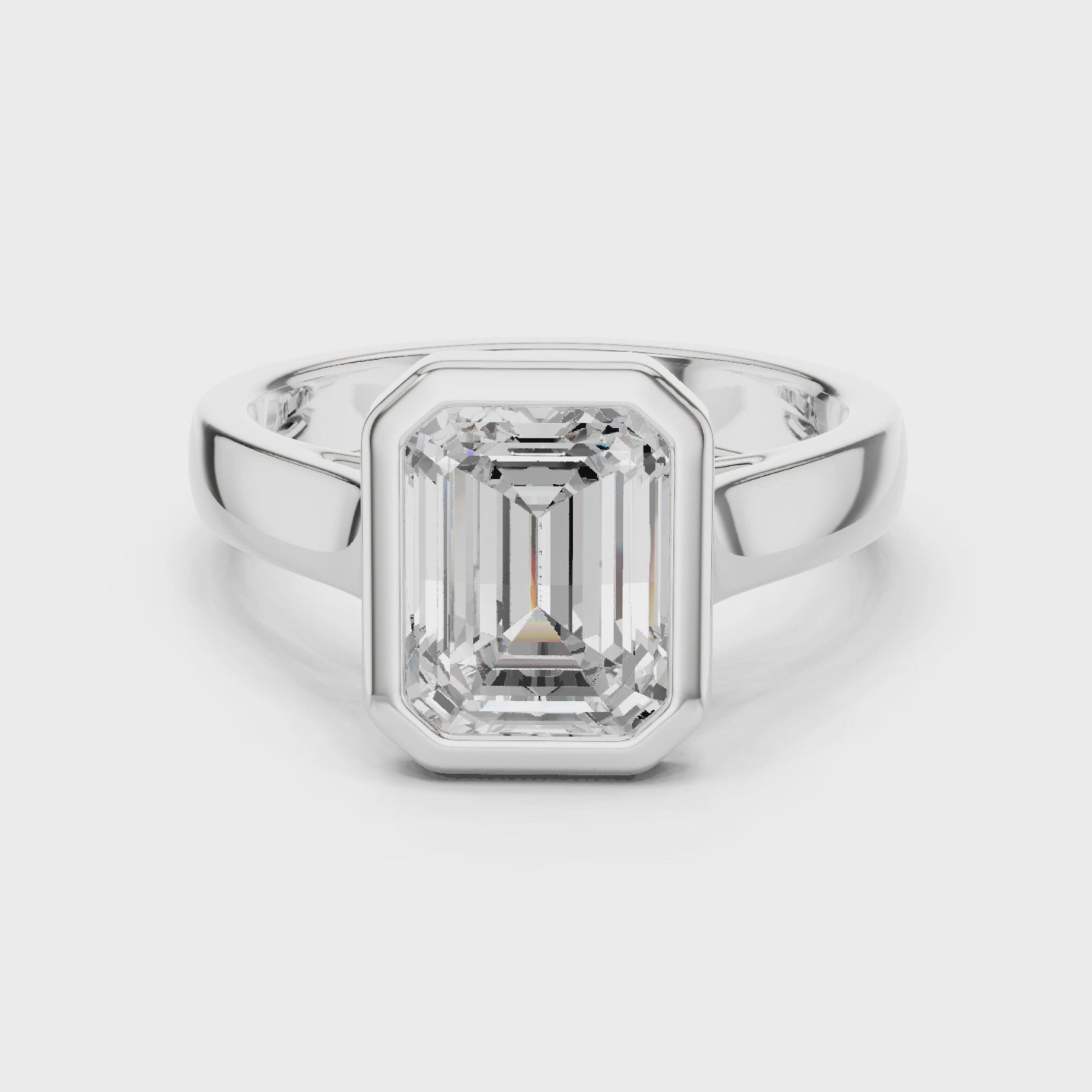 Emerald Cut Solitaire Engagement Ring with Bezel Setting