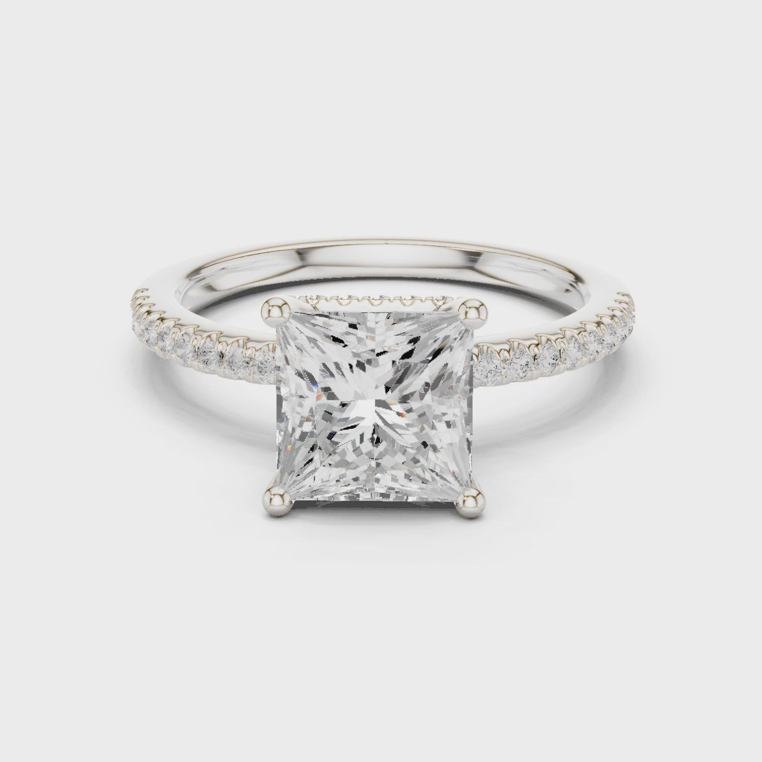 Princess Cut Hidden Halo Cathedral Pavé Engagement Ring