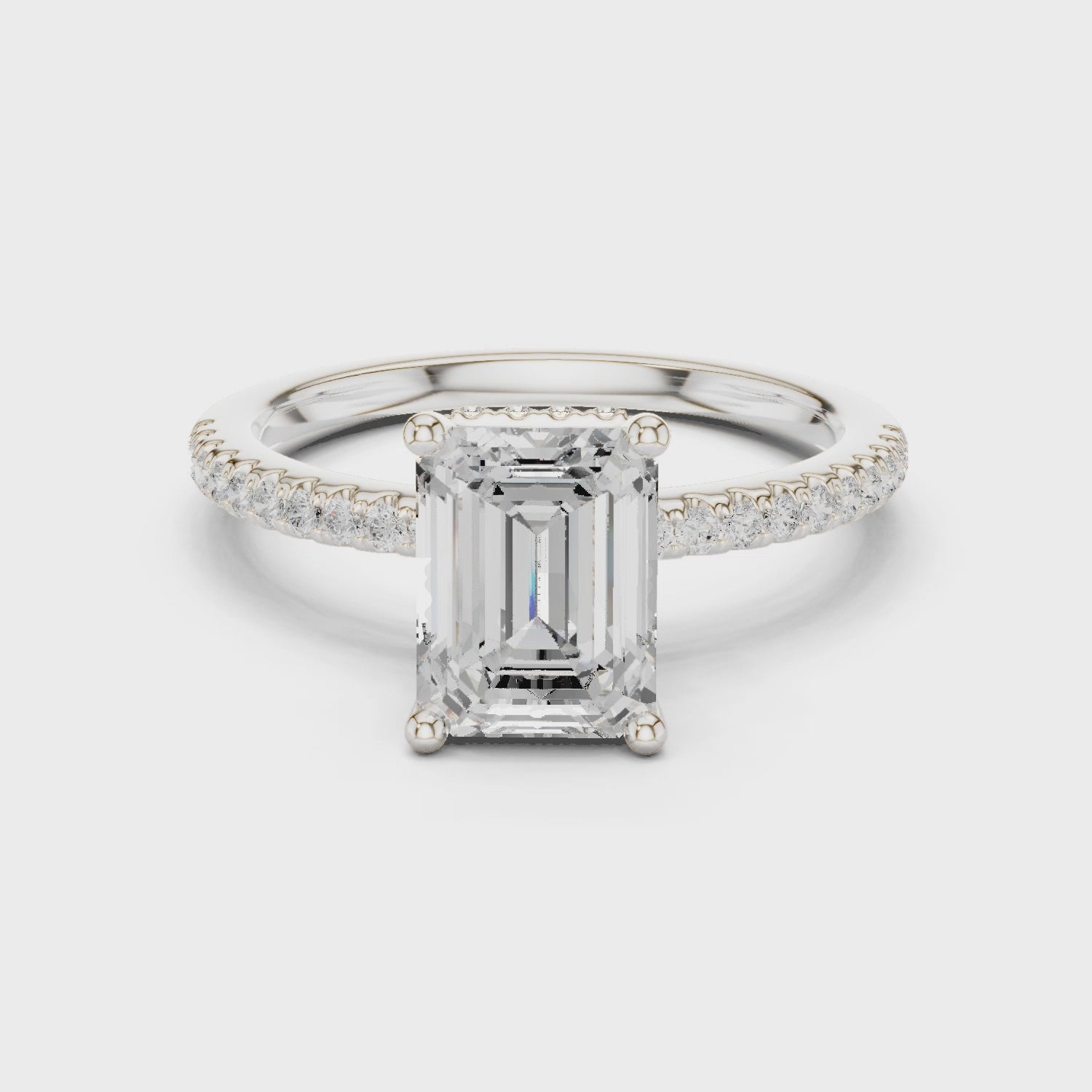 Emerald Cut Hidden Halo Cathedral Pavé Engagement Ring