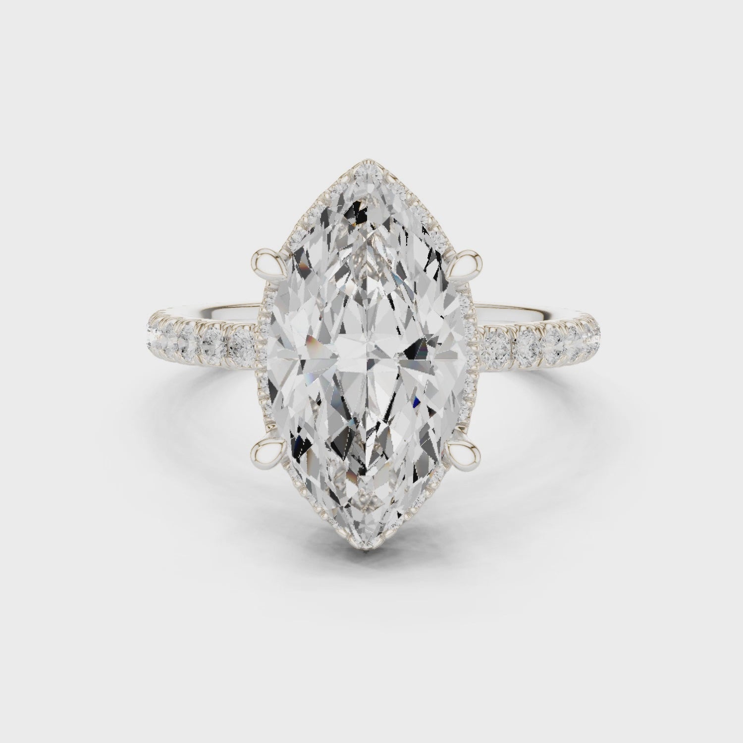 Marquise Cut Engagement Ring with Hidden Halo